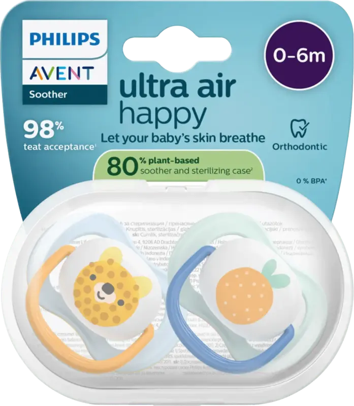 PHILIPS AVENT Schnuller ultra air happy Silikon, blau/mint, 0-6 Monate