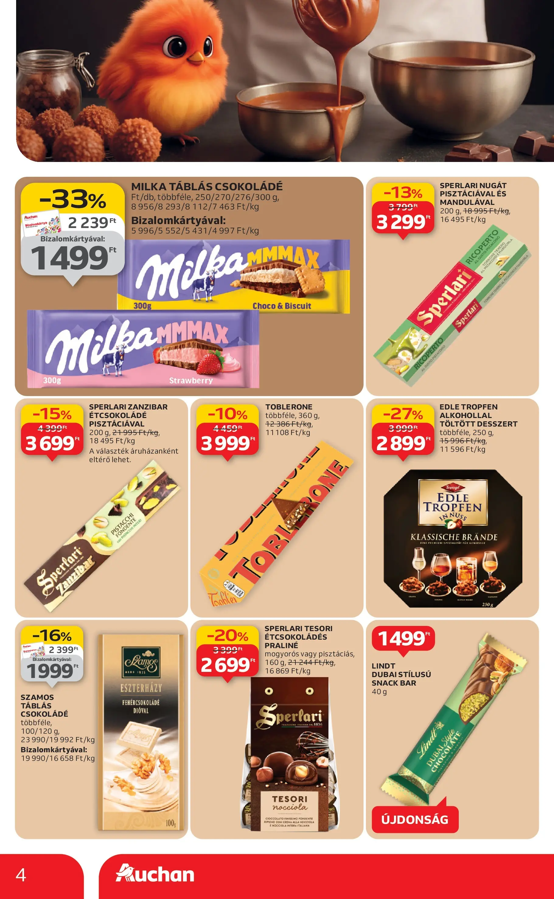 Auchan Akciós újság Szeged - 2025.10.09. -tól/töl > akció, lapozható szórólap 🛍️ | Oldal: 4 | Termékek: Praliné, Étcsokoládé, Csokoládé
