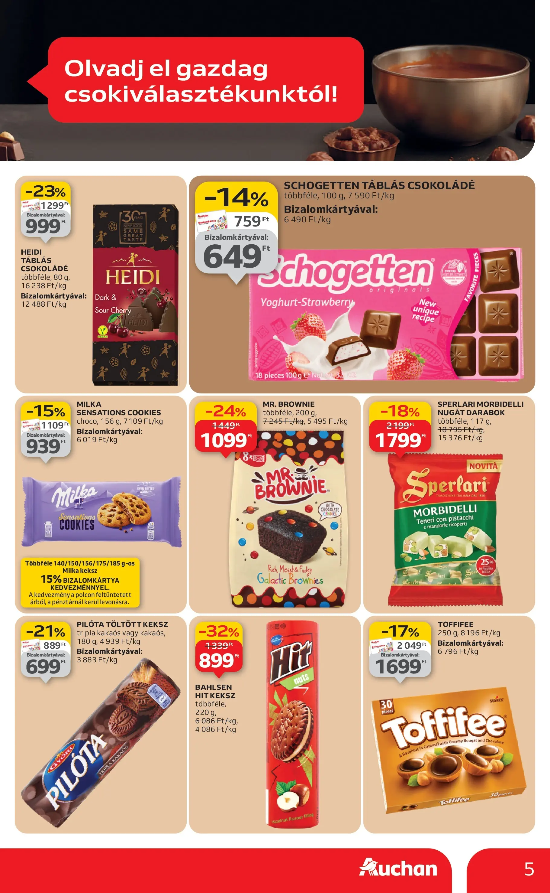 Auchan Akciós újság Szeged - 2025.10.09. -tól/töl > akció, lapozható szórólap 🛍️ | Oldal: 5 | Termékek: Toffifee, Csokoládé, Brownie, Keksz