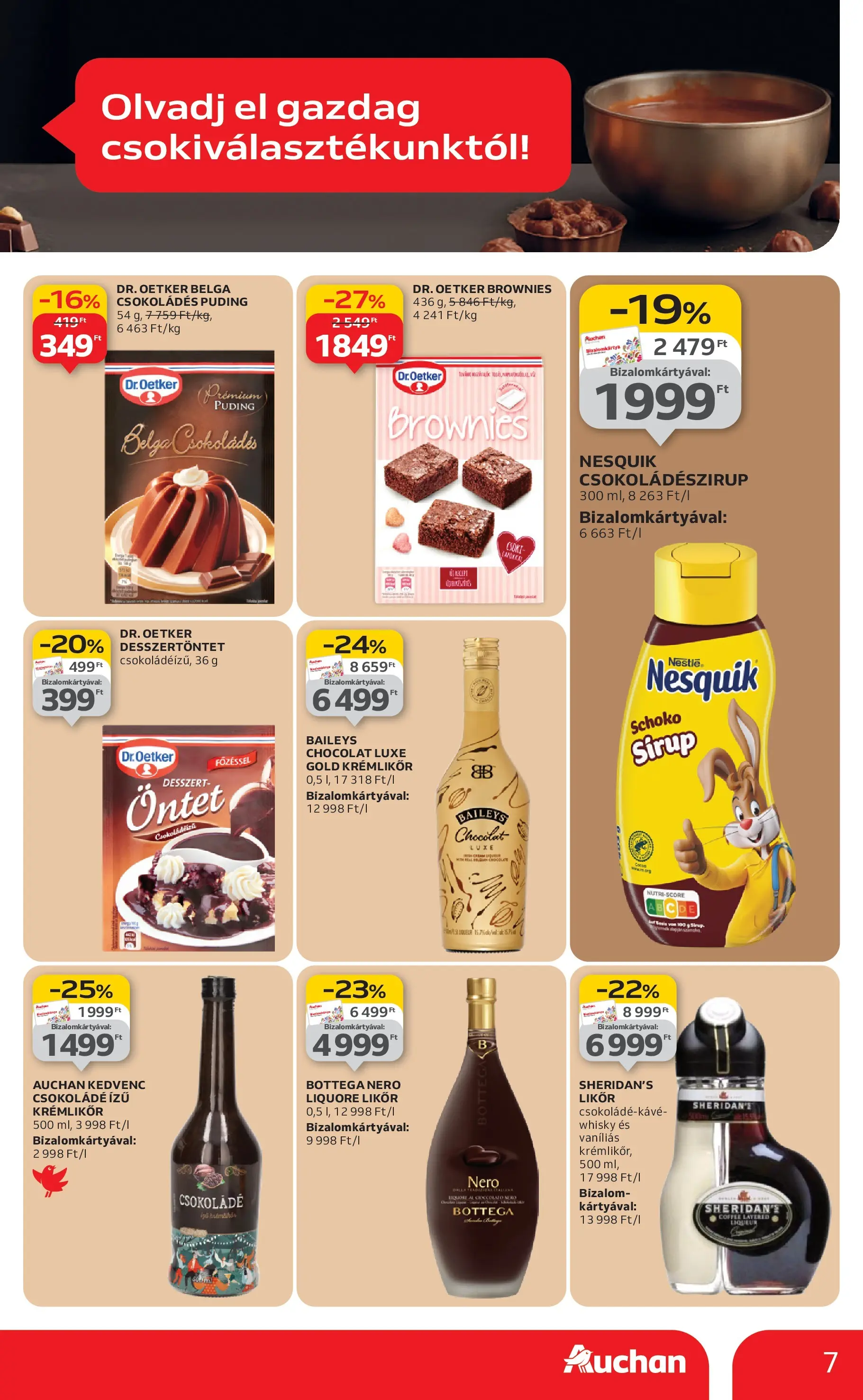 Auchan Akciós újság Szeged - 2025.10.09. -tól/töl > akció, lapozható szórólap 🛍️ | Oldal: 7 | Termékek: Puding, Nesquik, Csokoládé, Likőr
