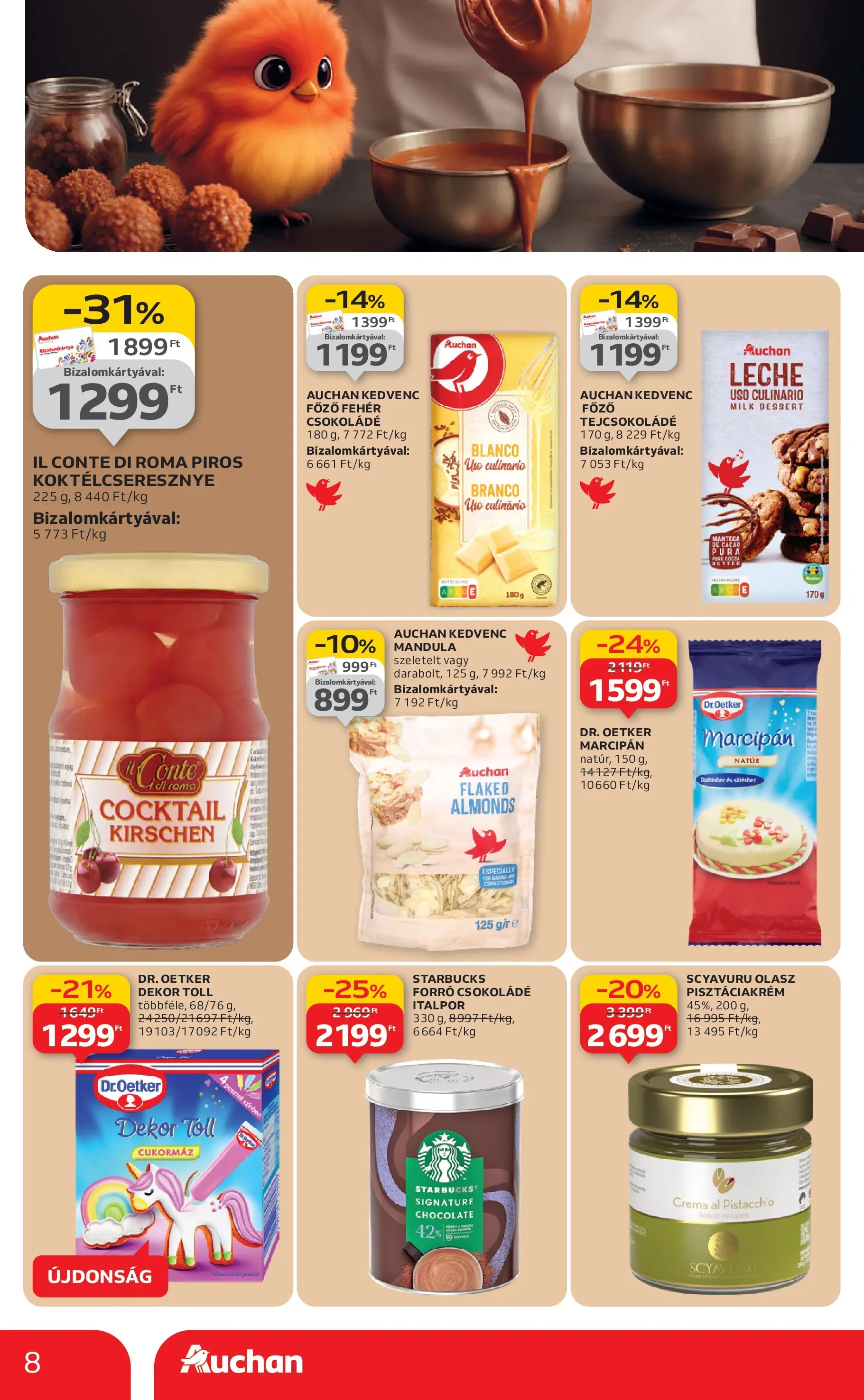 Auchan Akciós újság Szeged - 2025.10.09. -tól/töl > akció, lapozható szórólap 🛍️ | Oldal: 8 | Termékek: Marcipan, Mandula, Csokoládé, Italpor