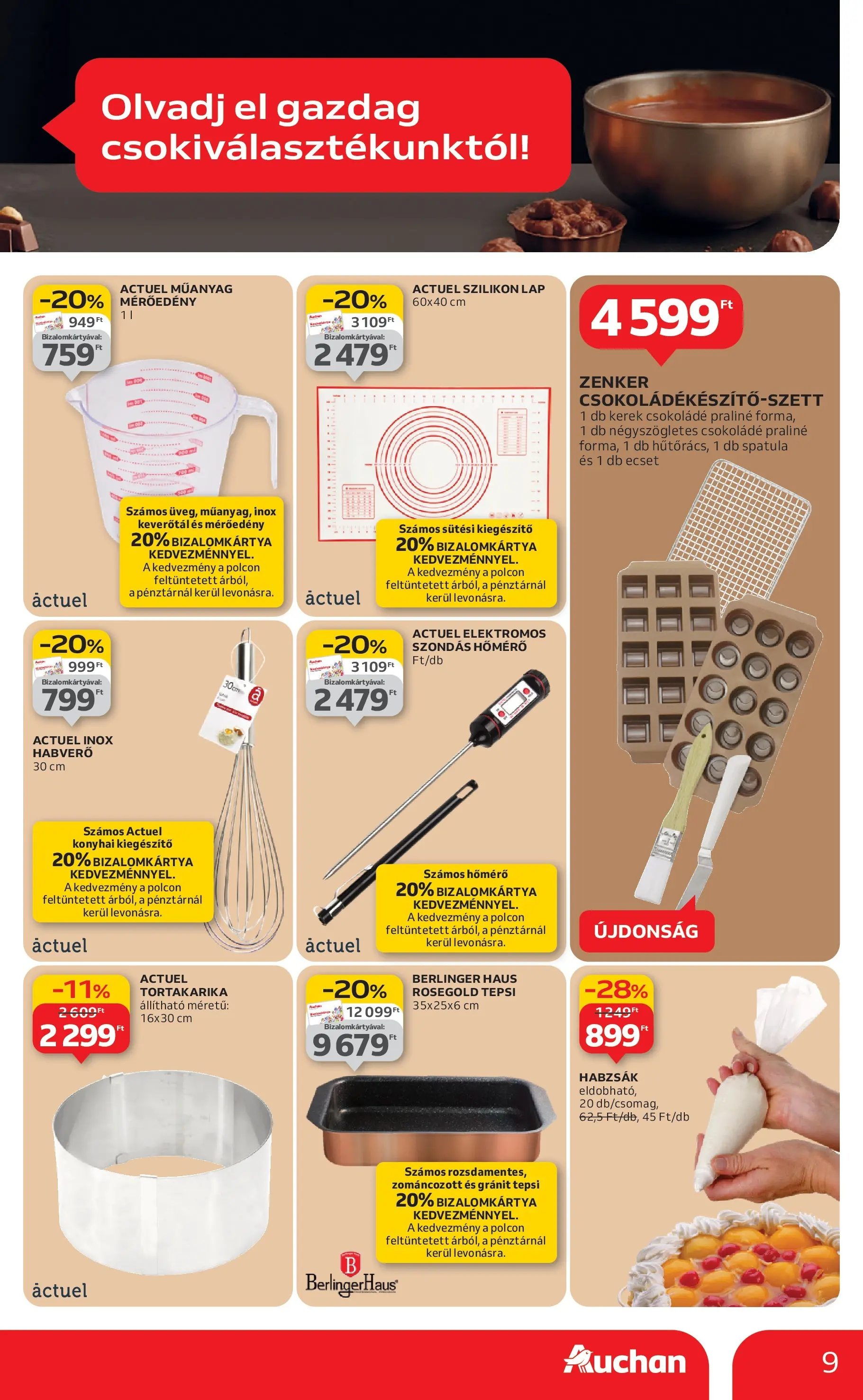 Auchan Akciós újság Szeged - 2025.10.09. -tól/töl > akció, lapozható szórólap 🛍️ | Oldal: 9 | Termékek: Hőmérő, Habverő, Csokoládé, Habzsák