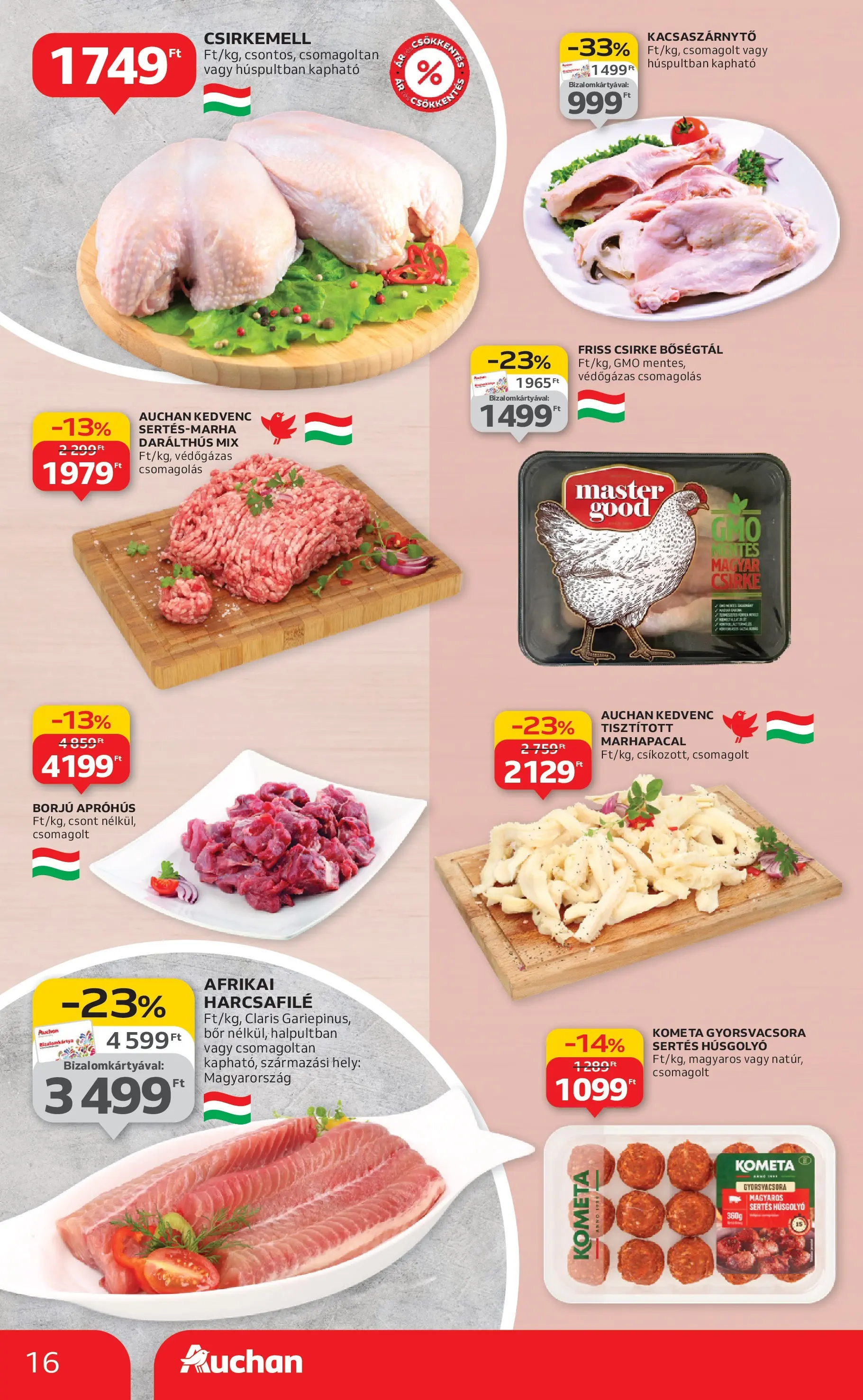 Auchan Akciós újság Szeged - 2025.10.09. -tól/töl > akció, lapozható szórólap 🛍️ | Oldal: 16 | Termékek: Afrikai harcsafilé, Bor, Csirkemell