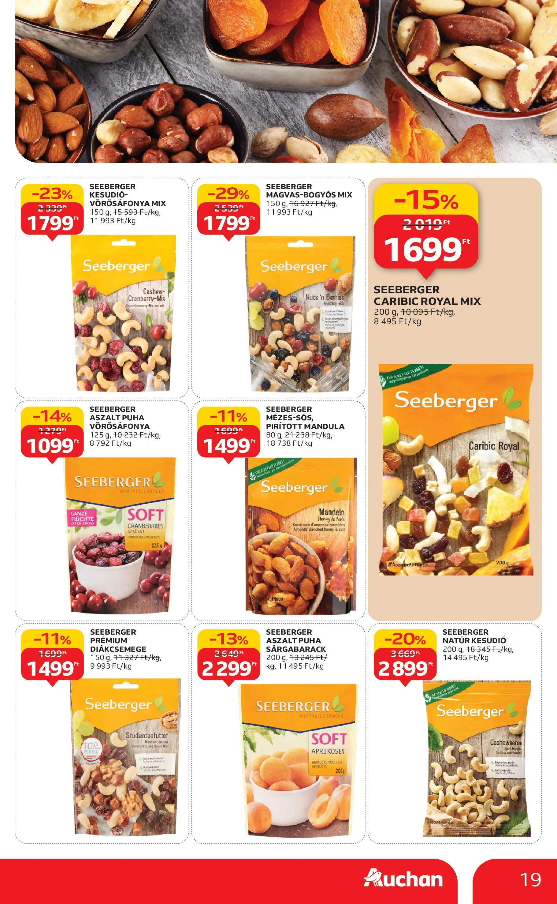 Auchan Akciós újság Szeged - 2025.10.09. -tól/töl > akció, lapozható szórólap 🛍️ | Oldal: 19 | Termékek: Kesudió, Sárgabarack, Diákcsemege, Mandula