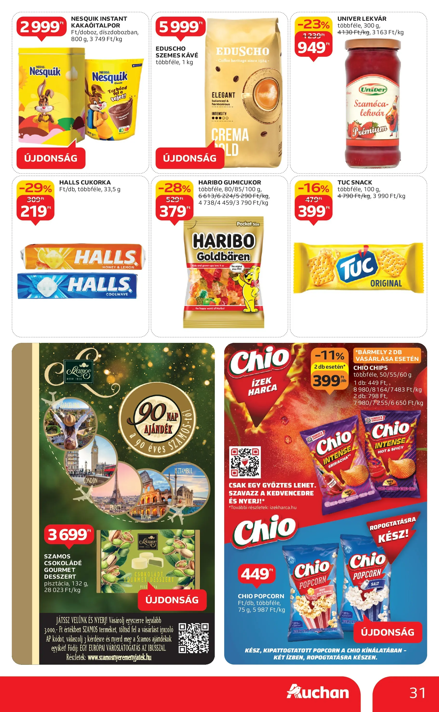 Auchan Akciós újság Szeged - 2025.10.09. -tól/töl > akció, lapozható szórólap 🛍️ | Oldal: 31 | Termékek: Lekvár, Popcorn, Nesquik, Cukorka