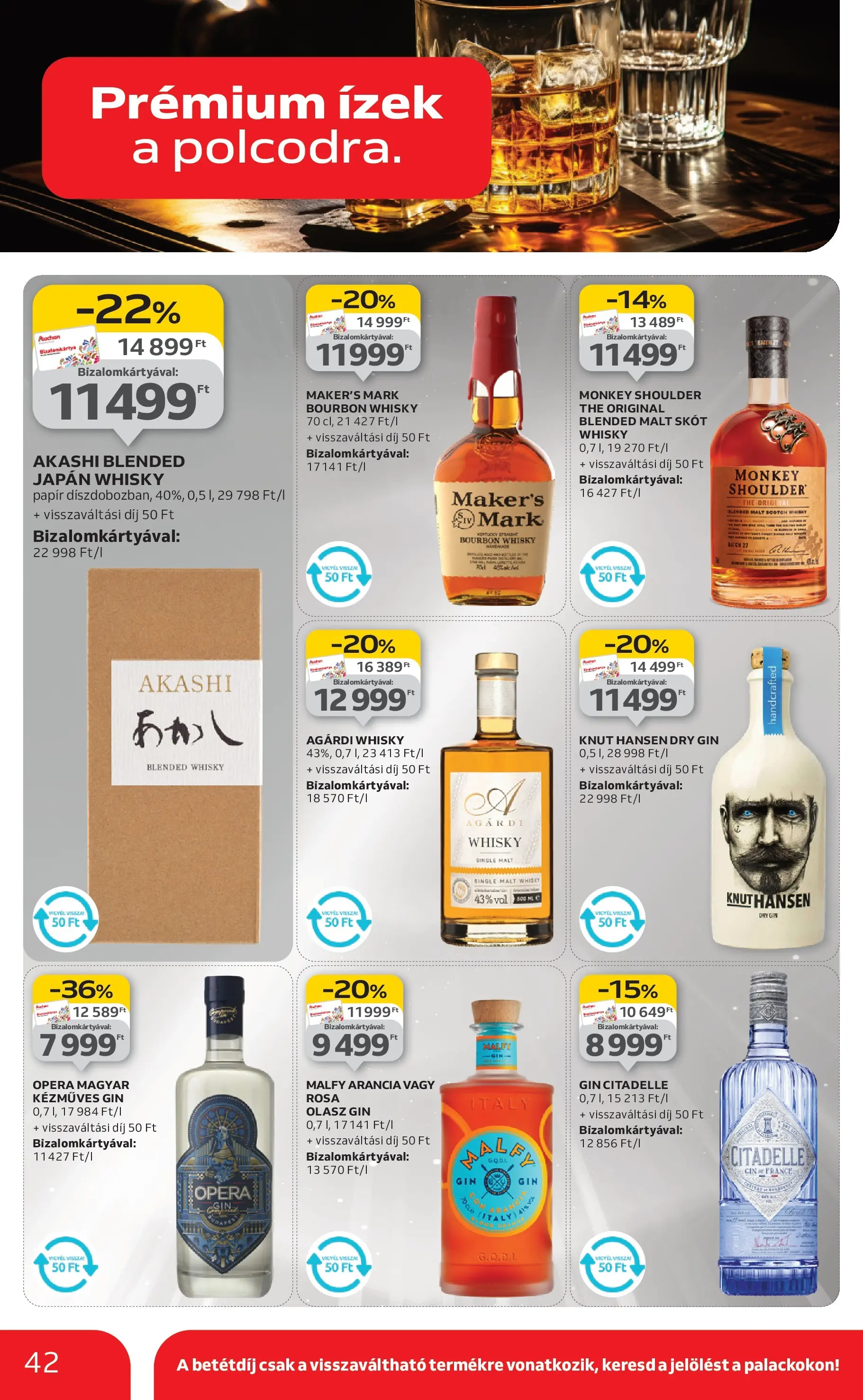Auchan Akciós újság Szeged - 2025.10.09. -tól/töl > akció, lapozható szórólap 🛍️ | Oldal: 42 | Termékek: Bourbon, Bourbon whisky, Gin, Whisky
