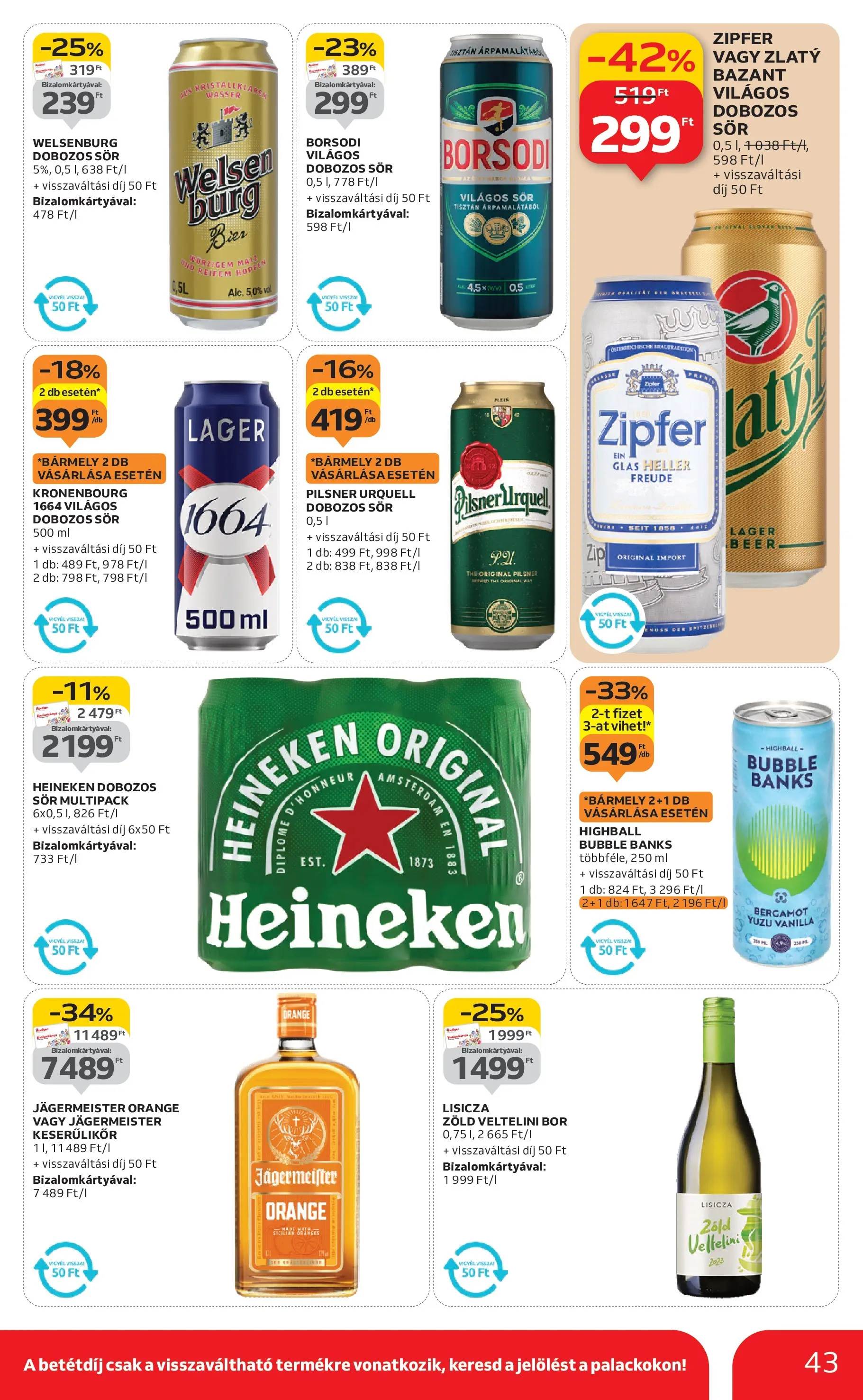 Auchan Akciós újság Szeged - 2025.10.09. -tól/töl > akció, lapozható szórólap 🛍️ | Oldal: 43 | Termékek: Jägermeister, Heineken, Dobozos sör, Sör