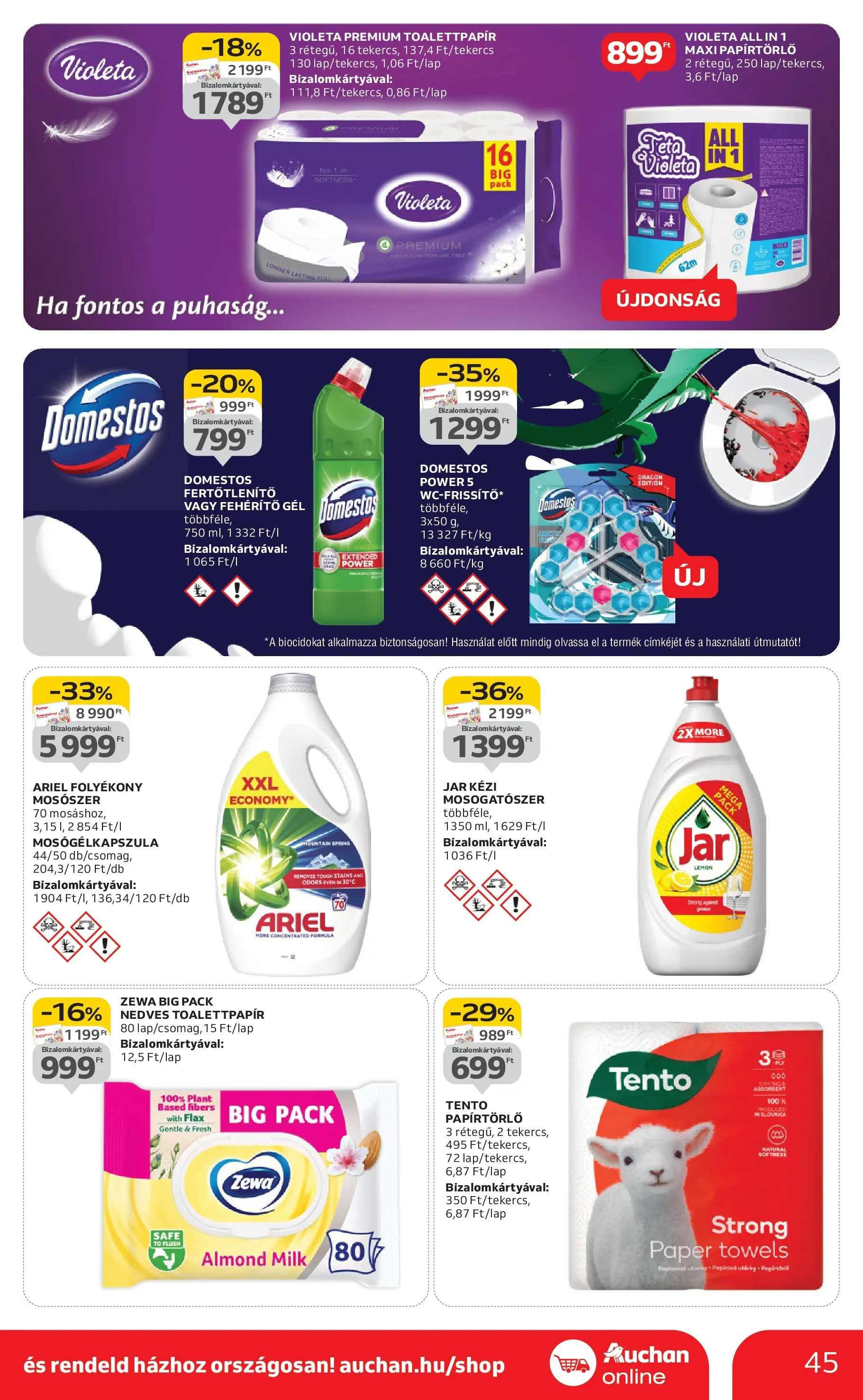 Auchan Akciós újság Szeged - 2025.10.09. -tól/töl > akció, lapozható szórólap 🛍️ | Oldal: 45 | Termékek: Ariel, Cola, Mosószer, Mosogatószer