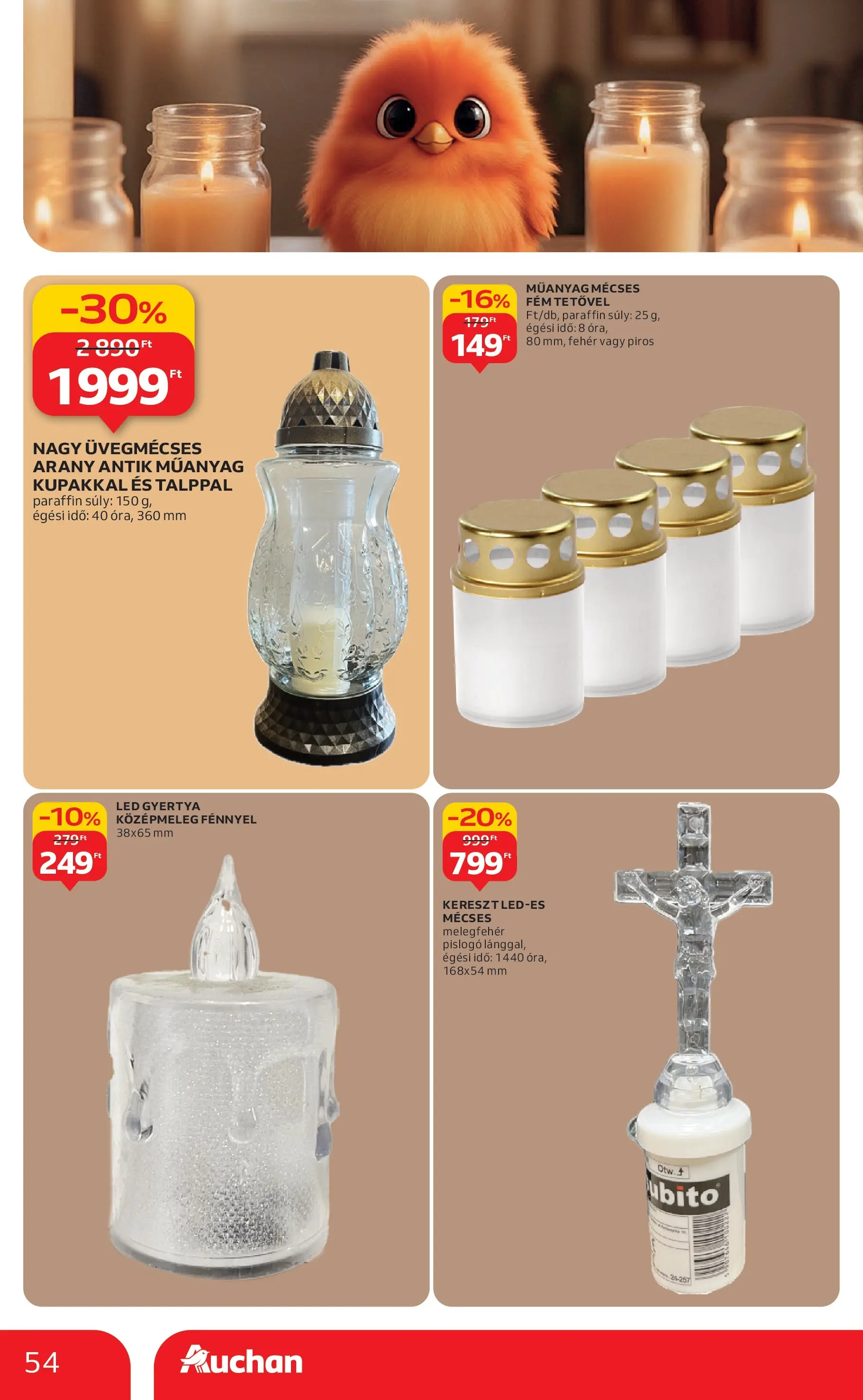 Auchan Akciós újság Szeged - 2025.10.09. -tól/töl > akció, lapozható szórólap 🛍️ | Oldal: 54 | Termékek: Gyertya, Mécses, Óra