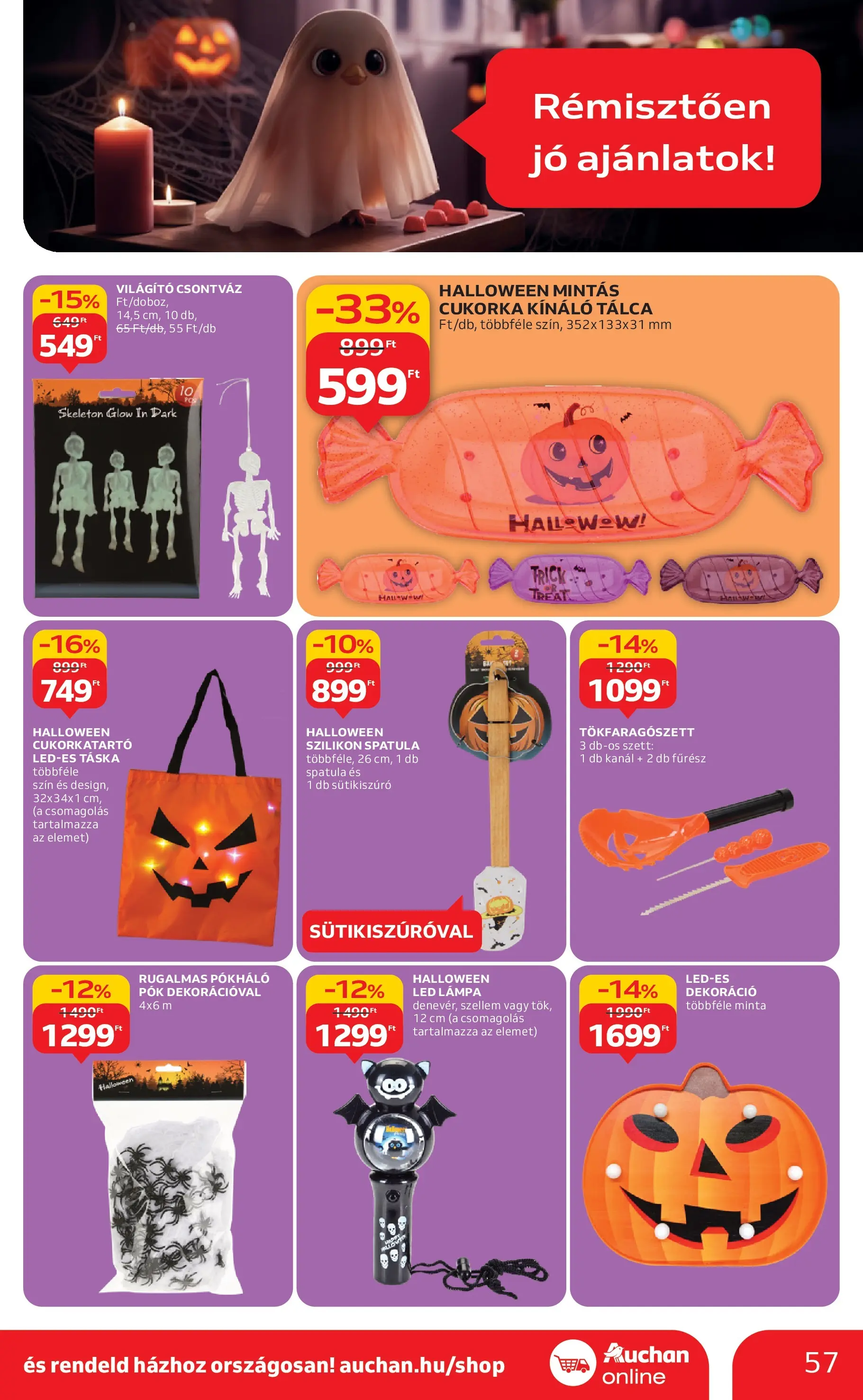 Auchan Akciós újság Szeged - 2025.10.09. -tól/töl > akció, lapozható szórólap 🛍️ | Oldal: 57 | Termékek: Táska, Led lámpa, Cukorka, Dekoráció