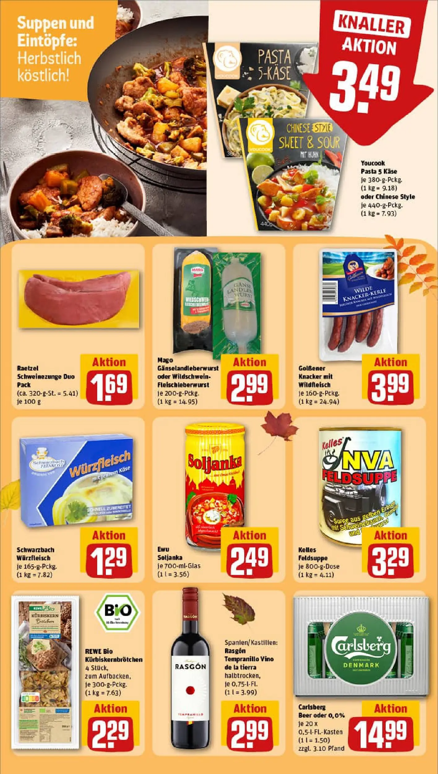 REWE Prospekt ab 13.10.2025 zum Blättern » Angebote | Seite: 20 | Produkte: Youcook, Carlsberg, Käse, Erbse