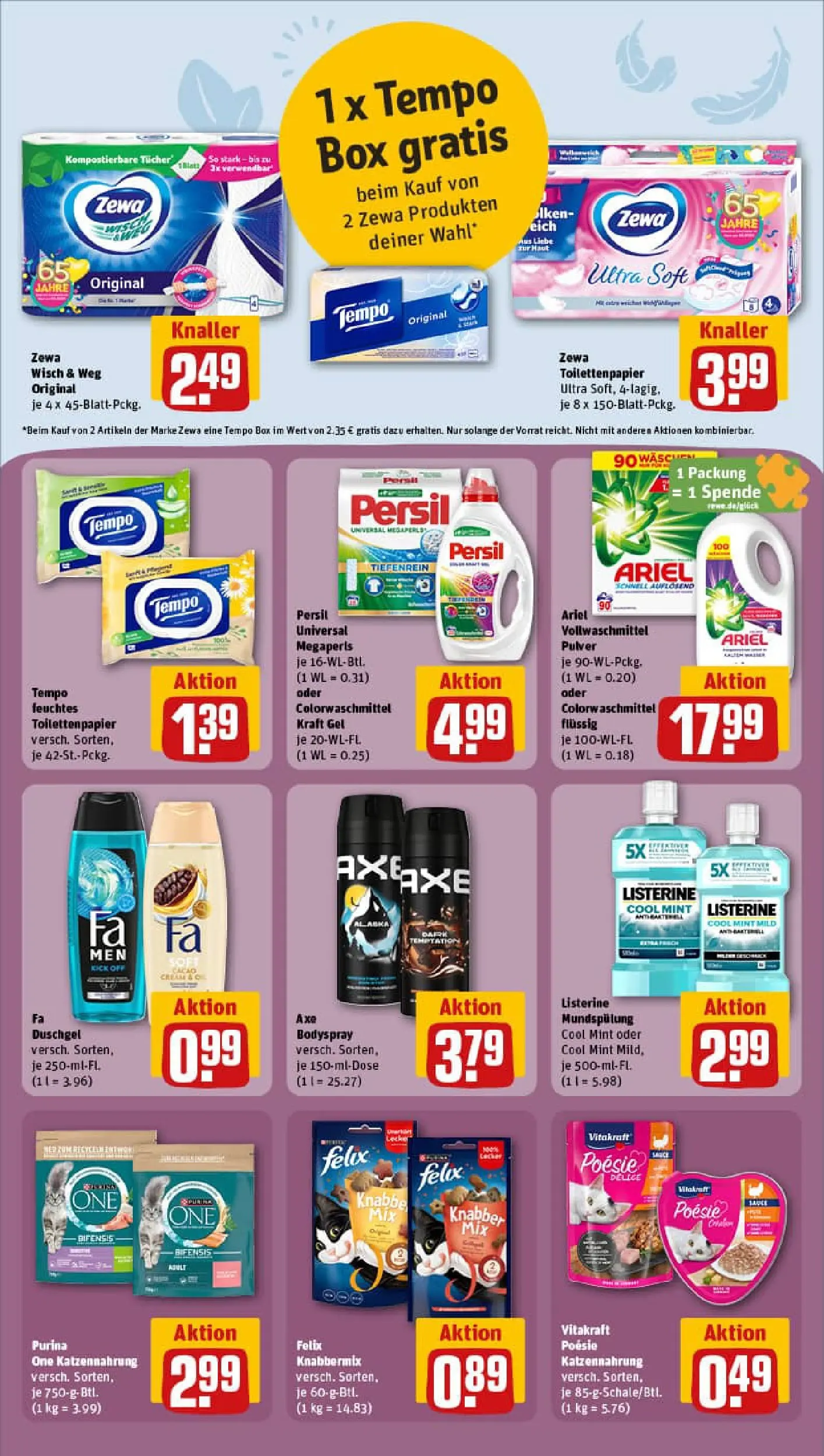 REWE Prospekt ab 13.10.2025 zum Blättern » Angebote | Seite: 18 | Produkte: Purina one, Duschgel, Tempo, Listerine