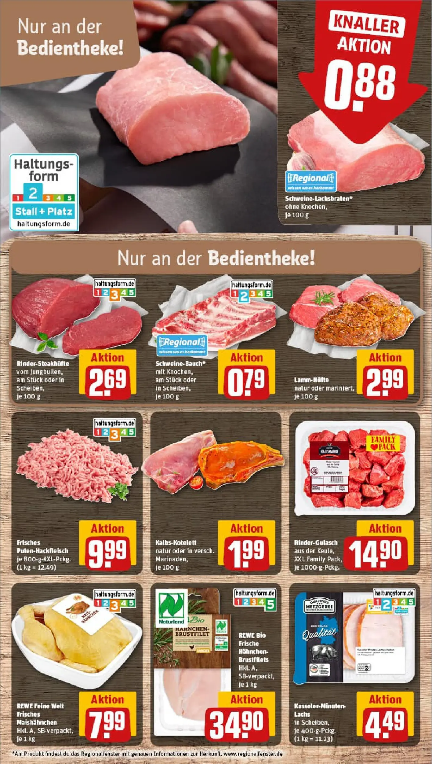 REWE Prospekt ab 13.10.2025 zum Blättern » Angebote | Seite: 8 | Produkte: Rindergulasch, Hahnchen, Lachs, Steak