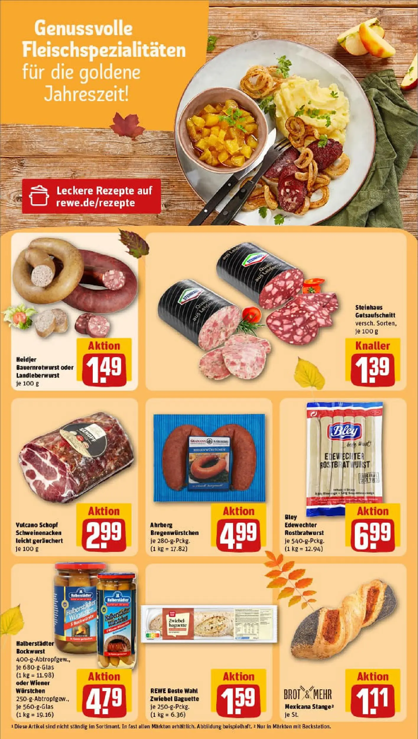 REWE Prospekt ab 13.10.2025 zum Blättern » Angebote | Seite: 21 | Produkte: Schweinenacken, Baguette, Wurst, Brot