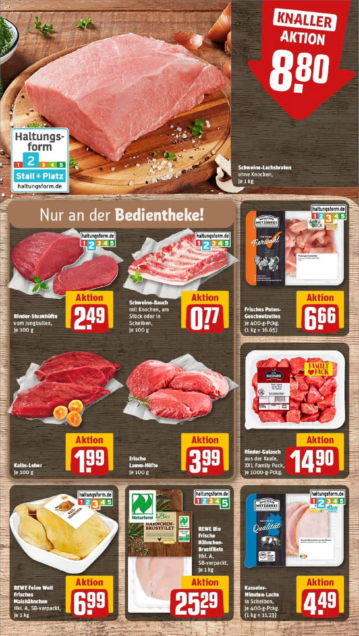 REWE Prospekt ab 13.10.2025 zum Blättern » Angebote | Seite: 8 | Produkte: Rindergulasch, Hahnchen, Schweinebauch, Steak