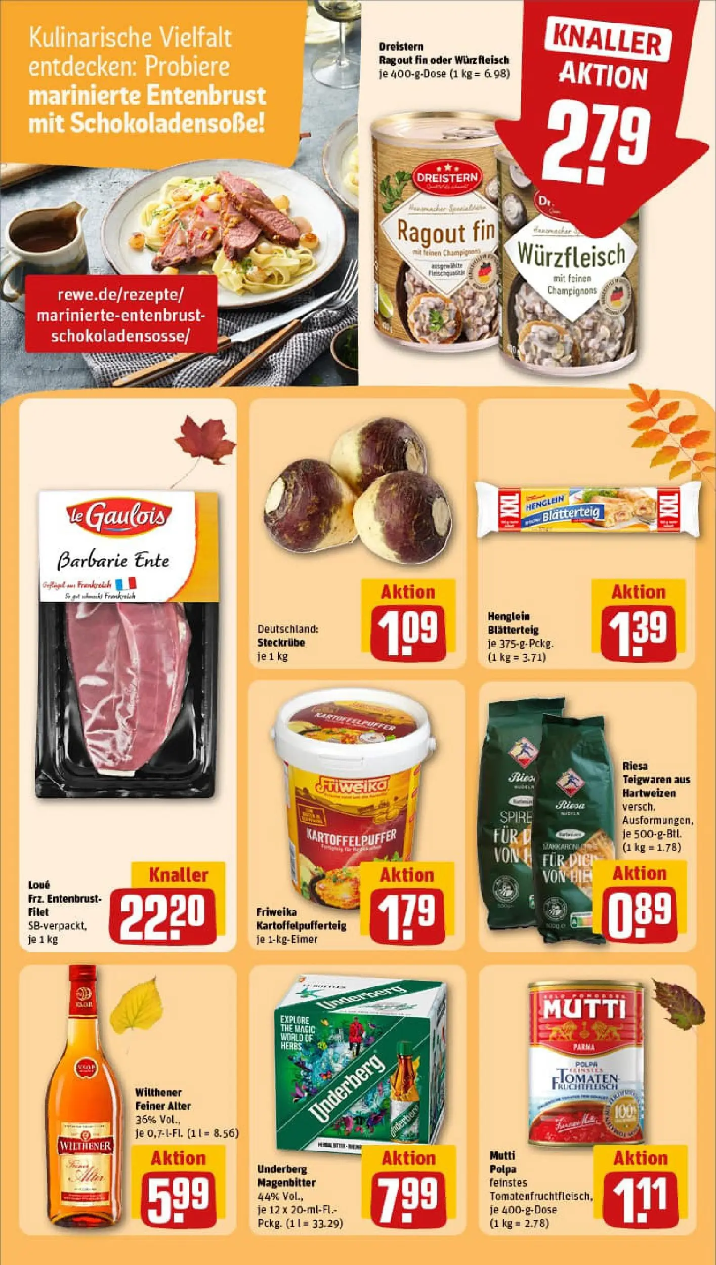 REWE Prospekt ab 13.10.2025 zum Blättern » Angebote | Seite: 17 | Produkte: Wilthener, Champignons, Ente, Underberg