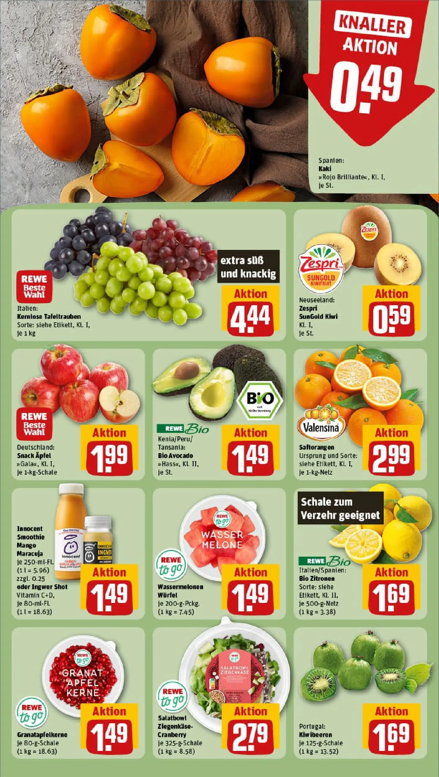 REWE Prospekt ab 13.10.2025 zum Blättern » Angebote | Seite: 8 | Produkte: Ziegenkäse, Mango, Kaki, Kiwi