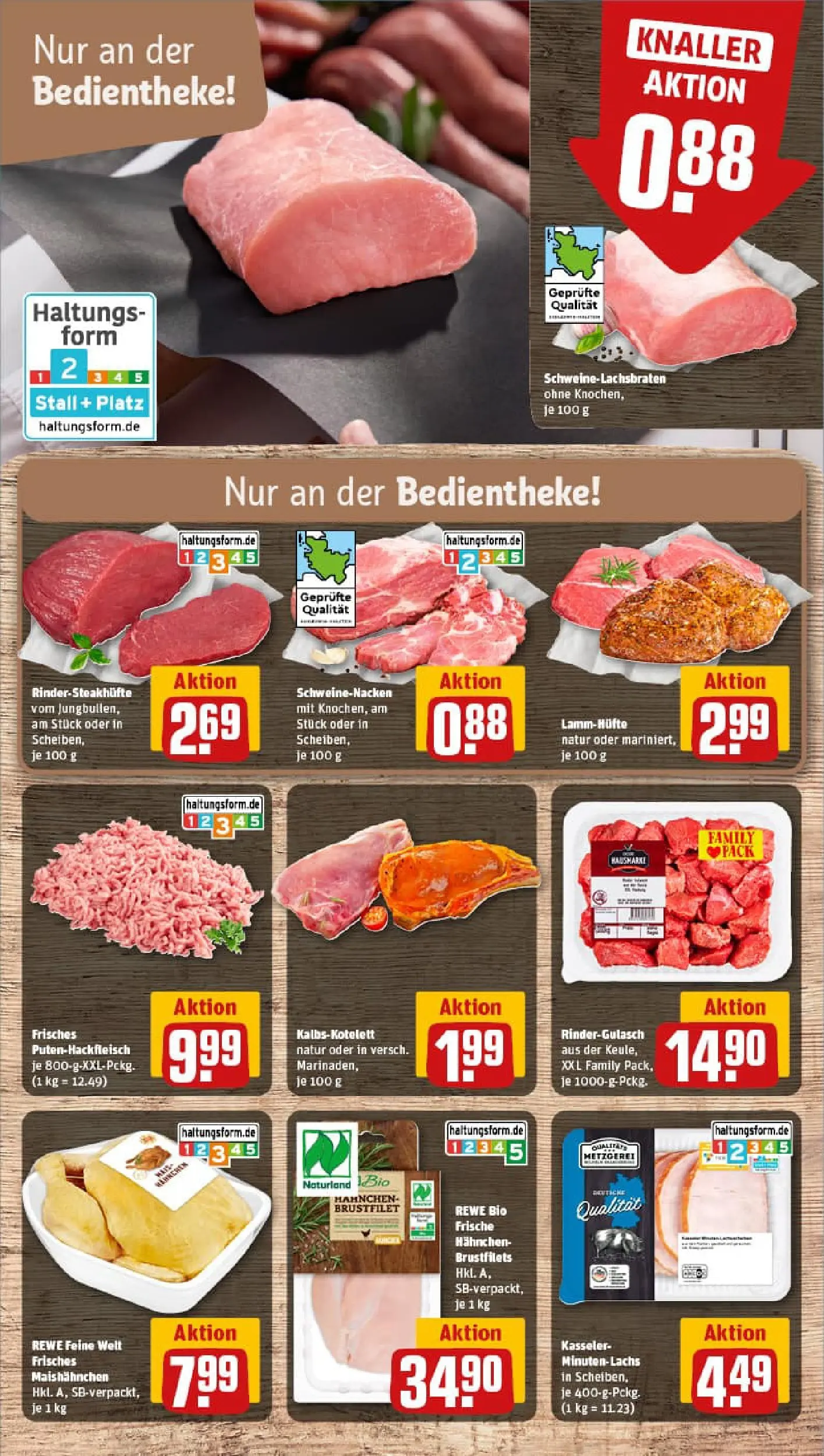 REWE Prospekt ab 13.10.2025 zum Blättern » Angebote | Seite: 8 | Produkte: Rindergulasch, Hahnchen, Schweinenacken