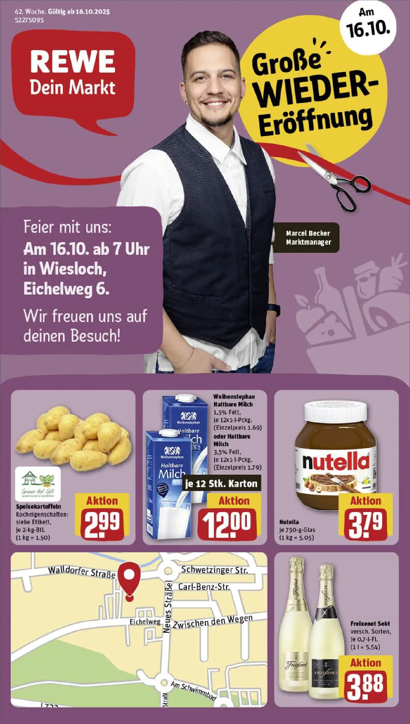 REWE Prospekt ab 13.10.2025 zum Blättern » Angebote | Seite: 1 | Produkte: Milch, Sekt, Nutella, Uhr