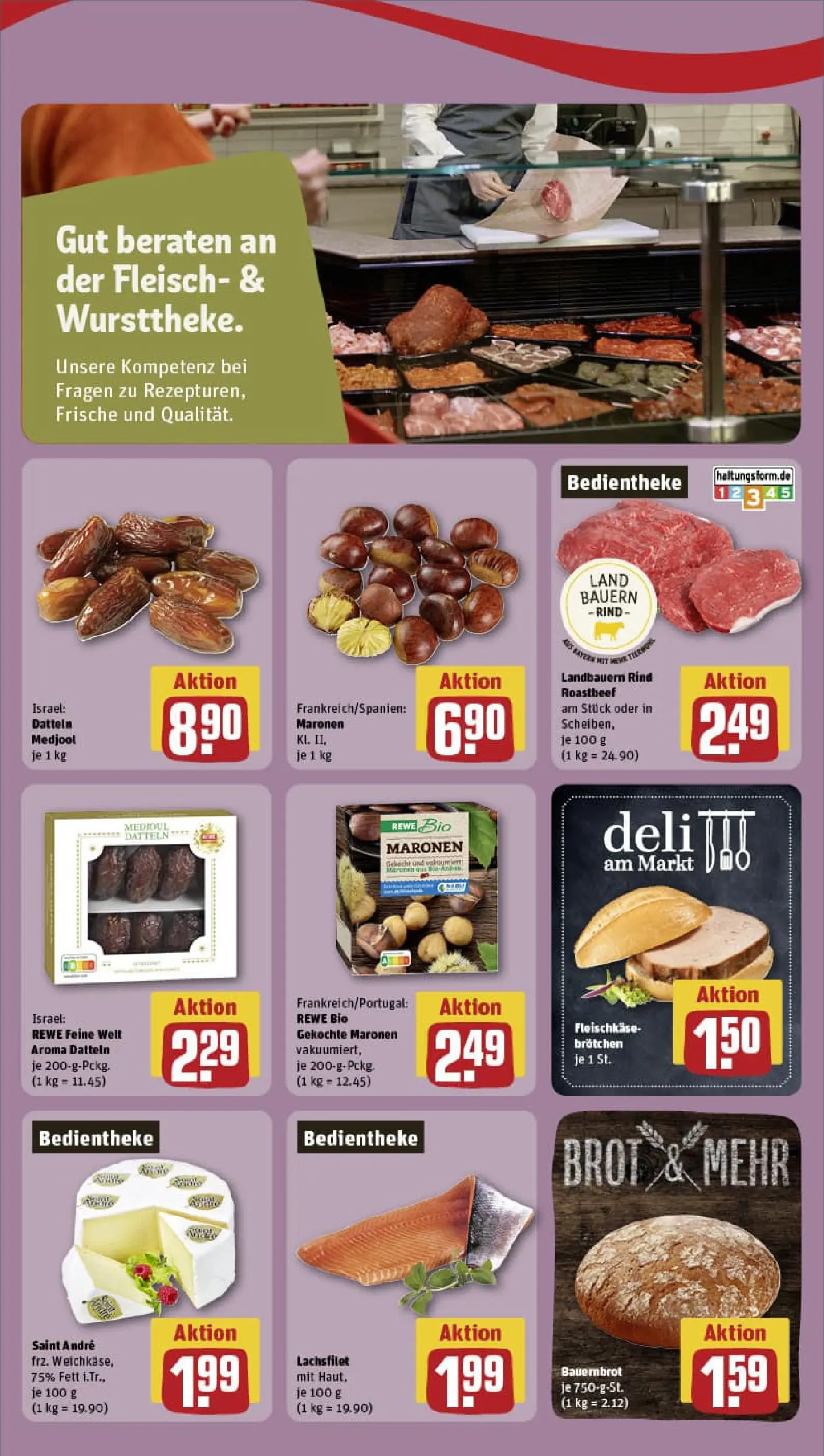 REWE Prospekt ab 13.10.2025 zum Blättern » Angebote | Seite: 2 | Produkte: Roastbeef, Brot, Fleisch