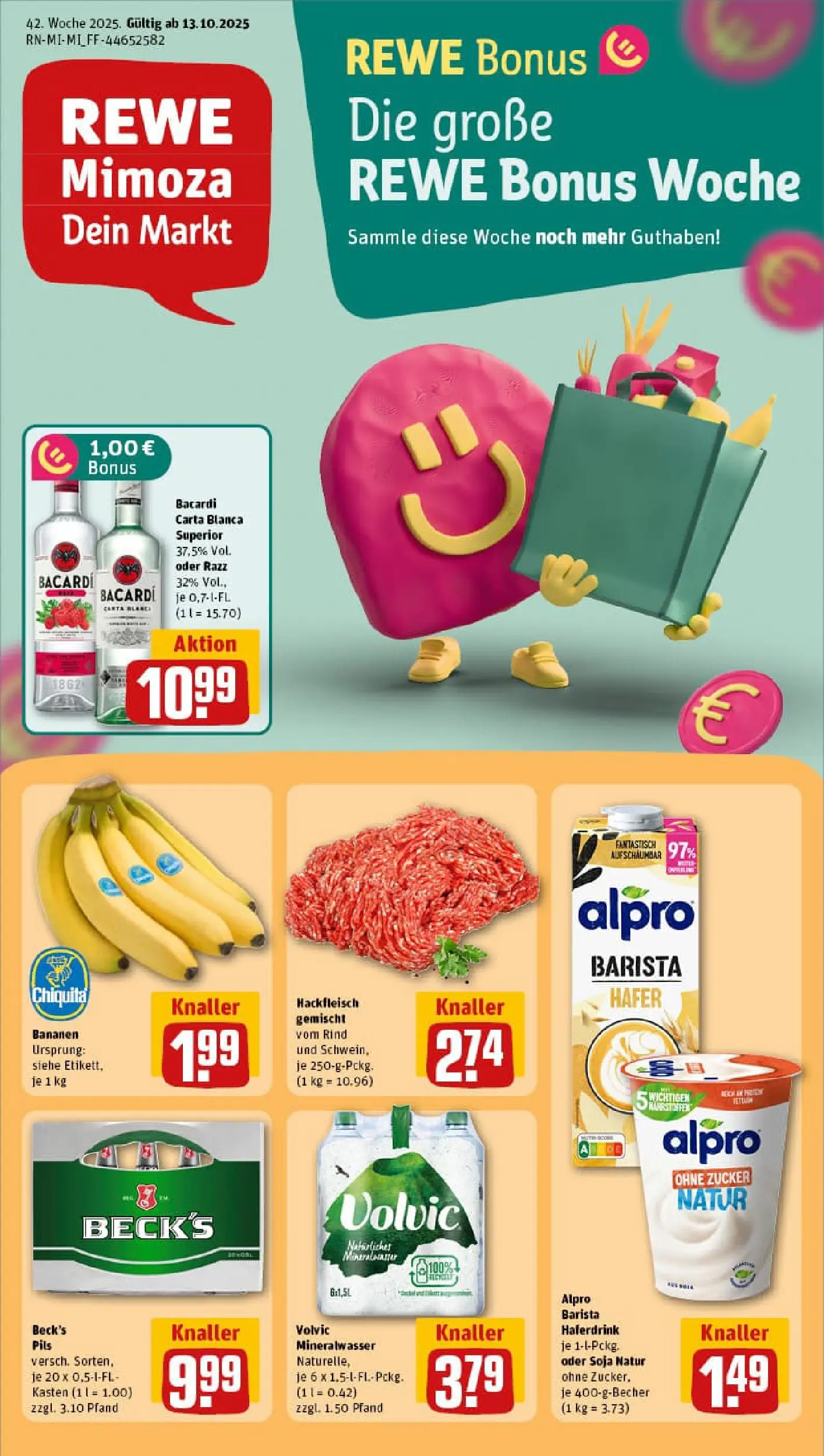 REWE Prospekt ab 13.10.2025 zum Blättern » Angebote | Seite: 1 | Produkte: Mineralwasser, Haferdrink, Alpro, Zucker