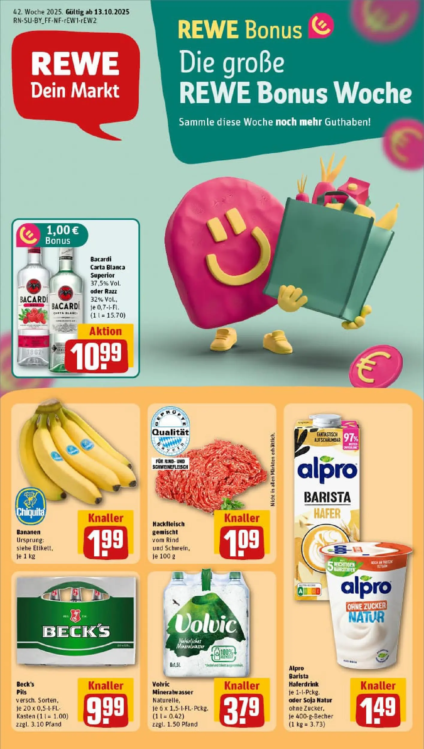 REWE Prospekt ab 13.10.2025 zum Blättern » Angebote | Seite: 3 | Produkte: Alpro, Zucker, Schweinefleisch, Hackfleisch