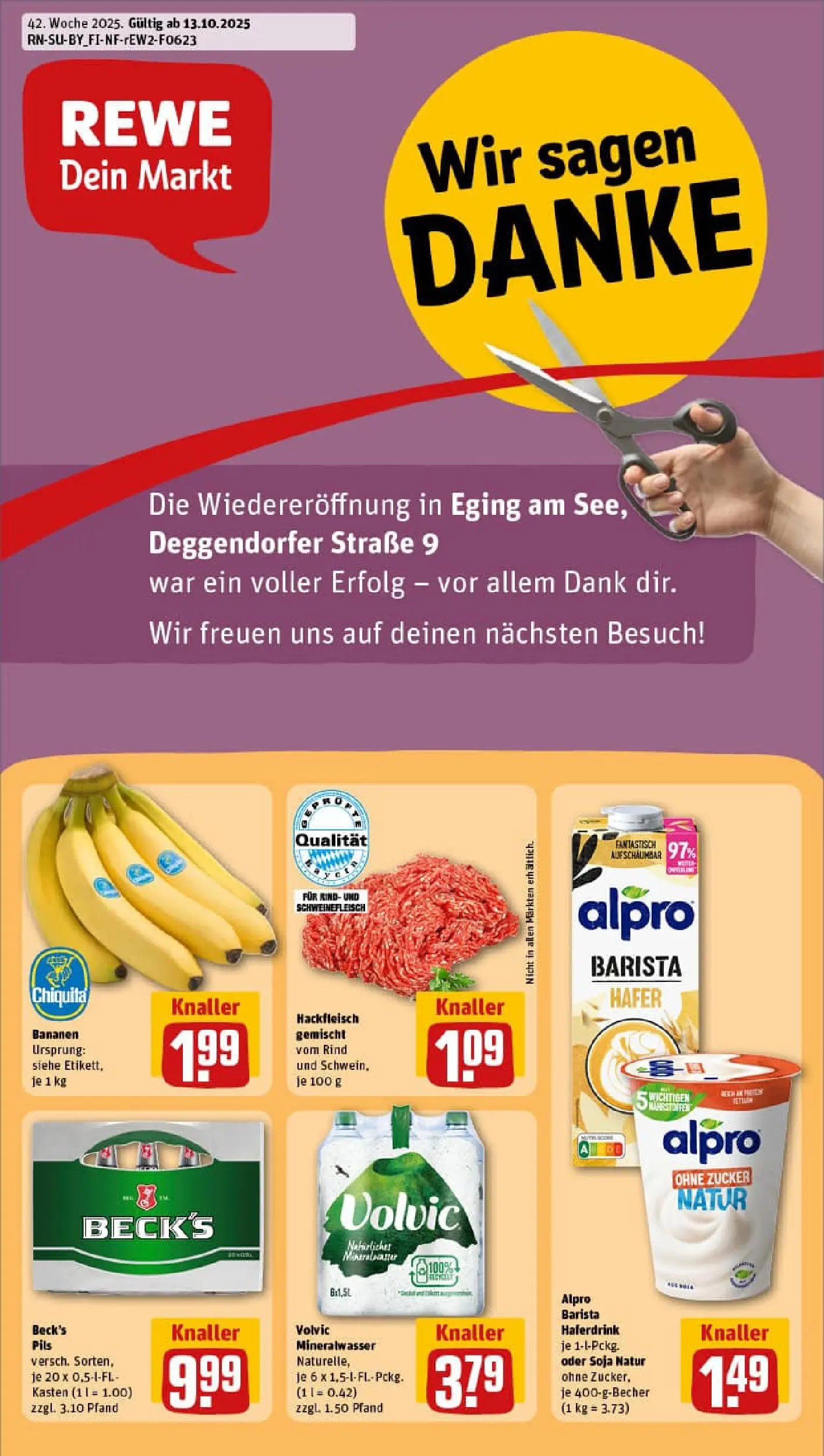 REWE Prospekt ab 13.10.2025 zum Blättern » Angebote | Seite: 1 | Produkte: Pils, Alpro, Zucker, Hackfleisch