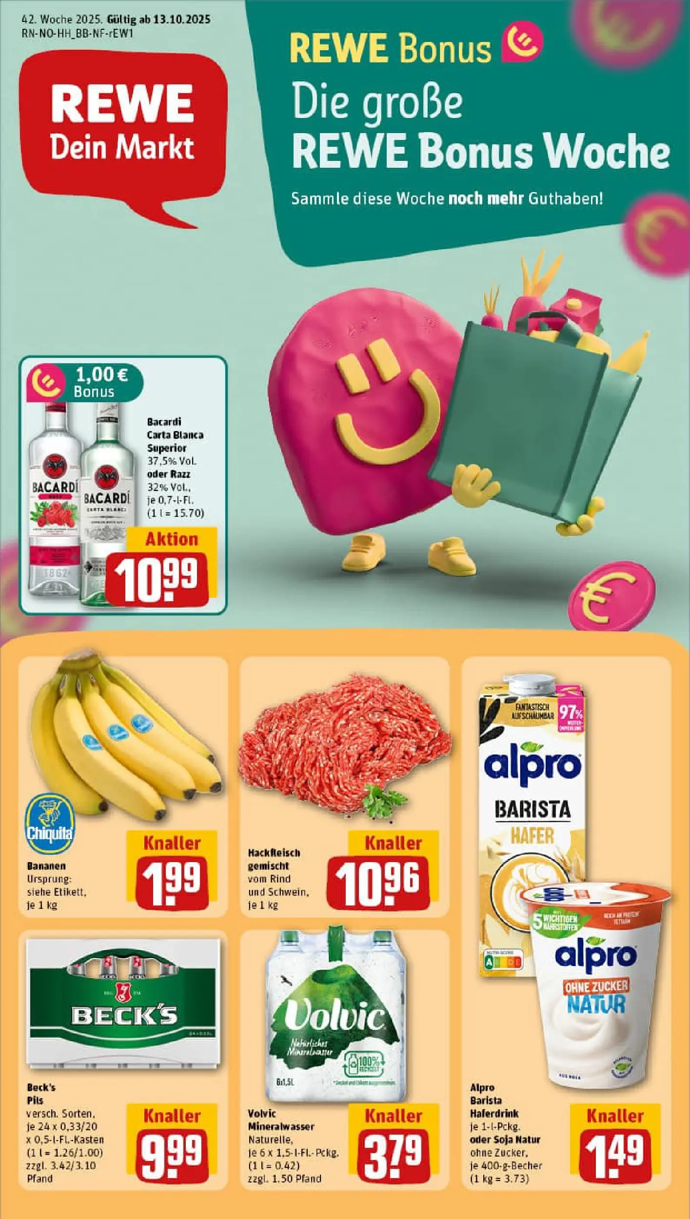 REWE Prospekt ab 13.10.2025 zum Blättern » Angebote | Seite: 1 | Produkte: Pils, Haferdrink, Zucker, Volvic