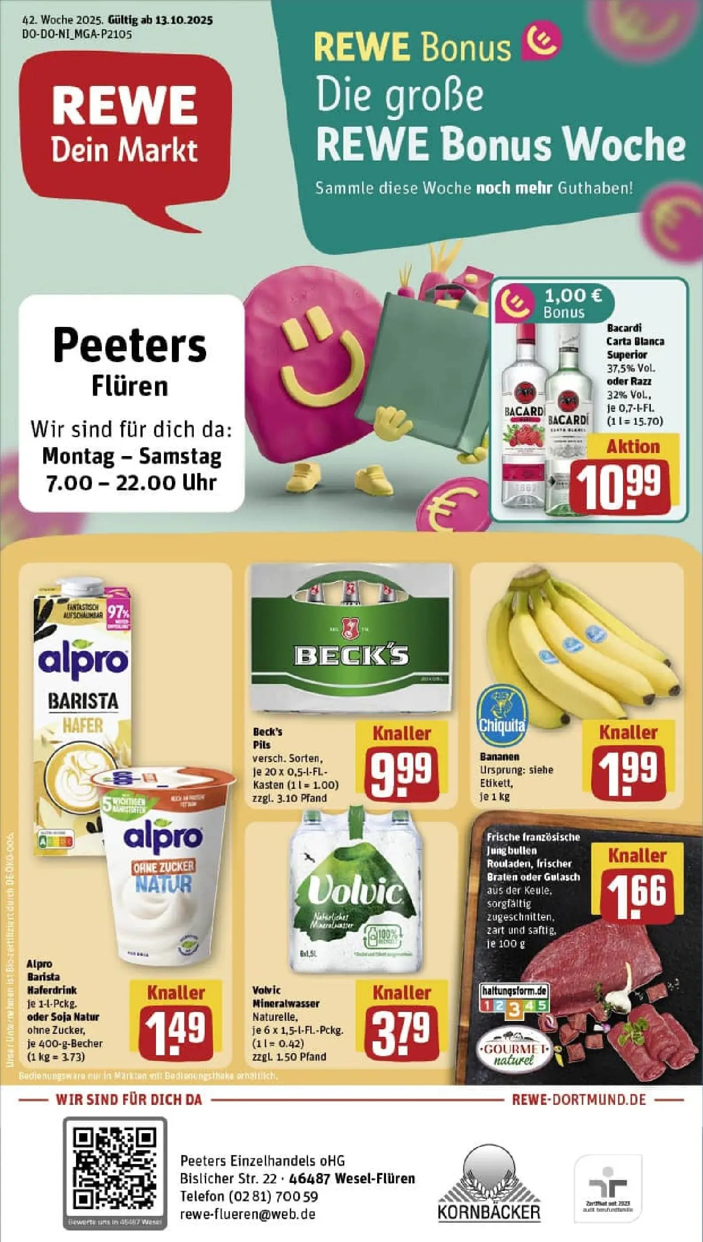 REWE Prospekt ab 13.10.2025 zum Blättern » Angebote | Seite: 1 | Produkte: Pils, Haferdrink, Zucker, Uhr