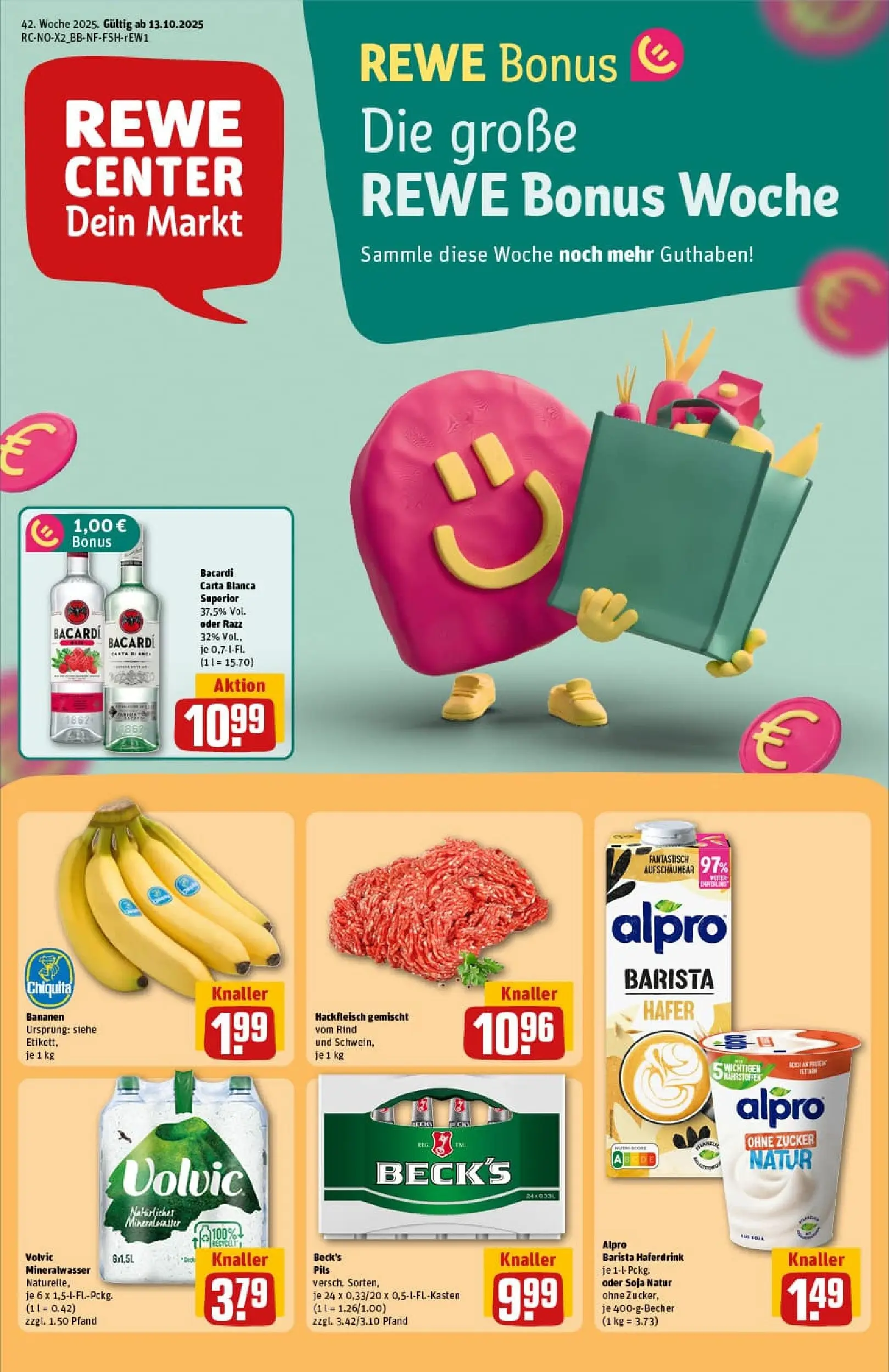 REWE Prospekt ab 13.10.2025 zum Blättern » Angebote | Seite: 1 | Produkte: Rum, Bananen, Mineralwasser, Alpro