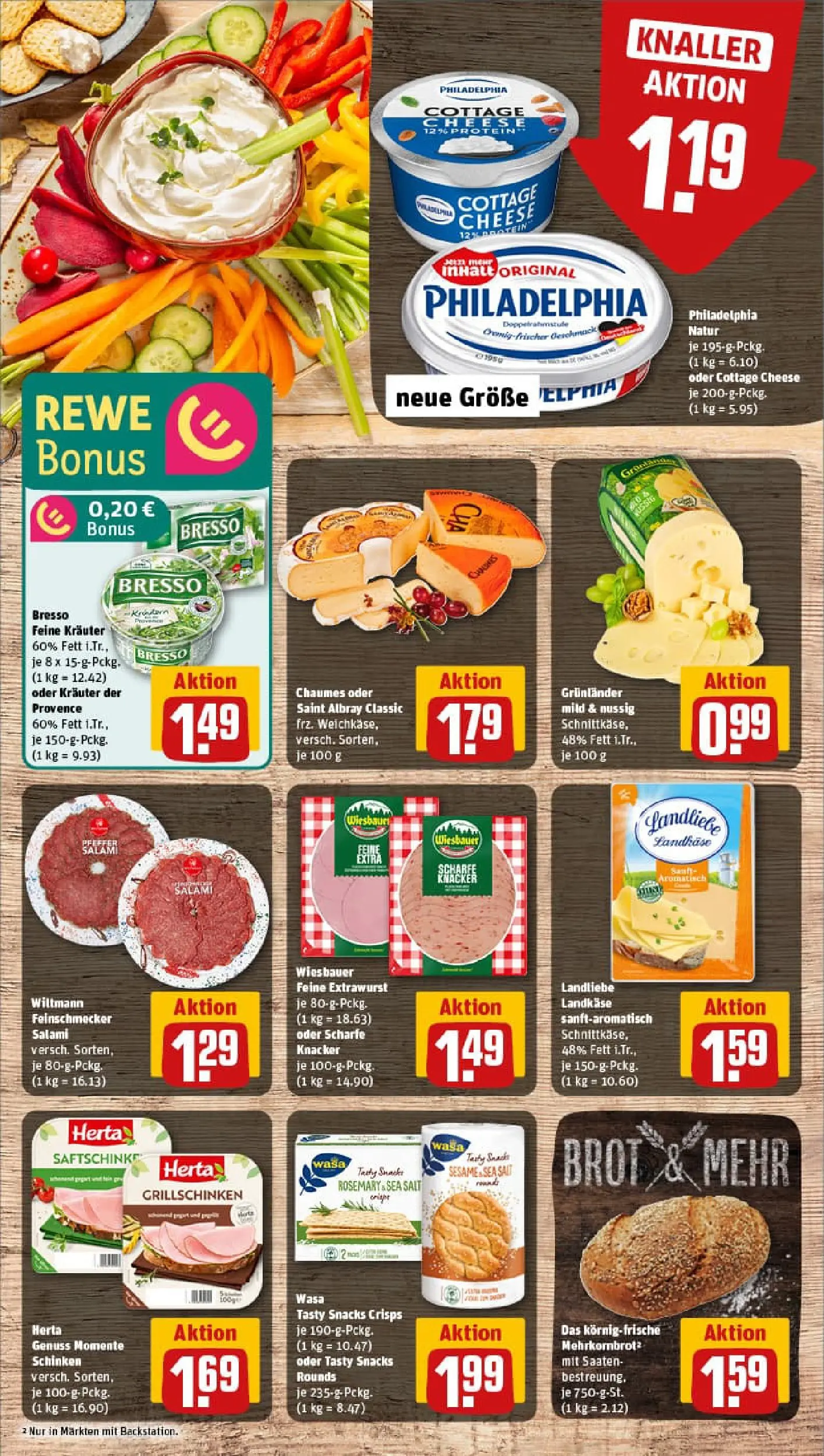 REWE Prospekt ab 13.10.2025 zum Blättern » Angebote | Seite: 9 | Produkte: Philadelphia, Grunlander, Brot, Salami