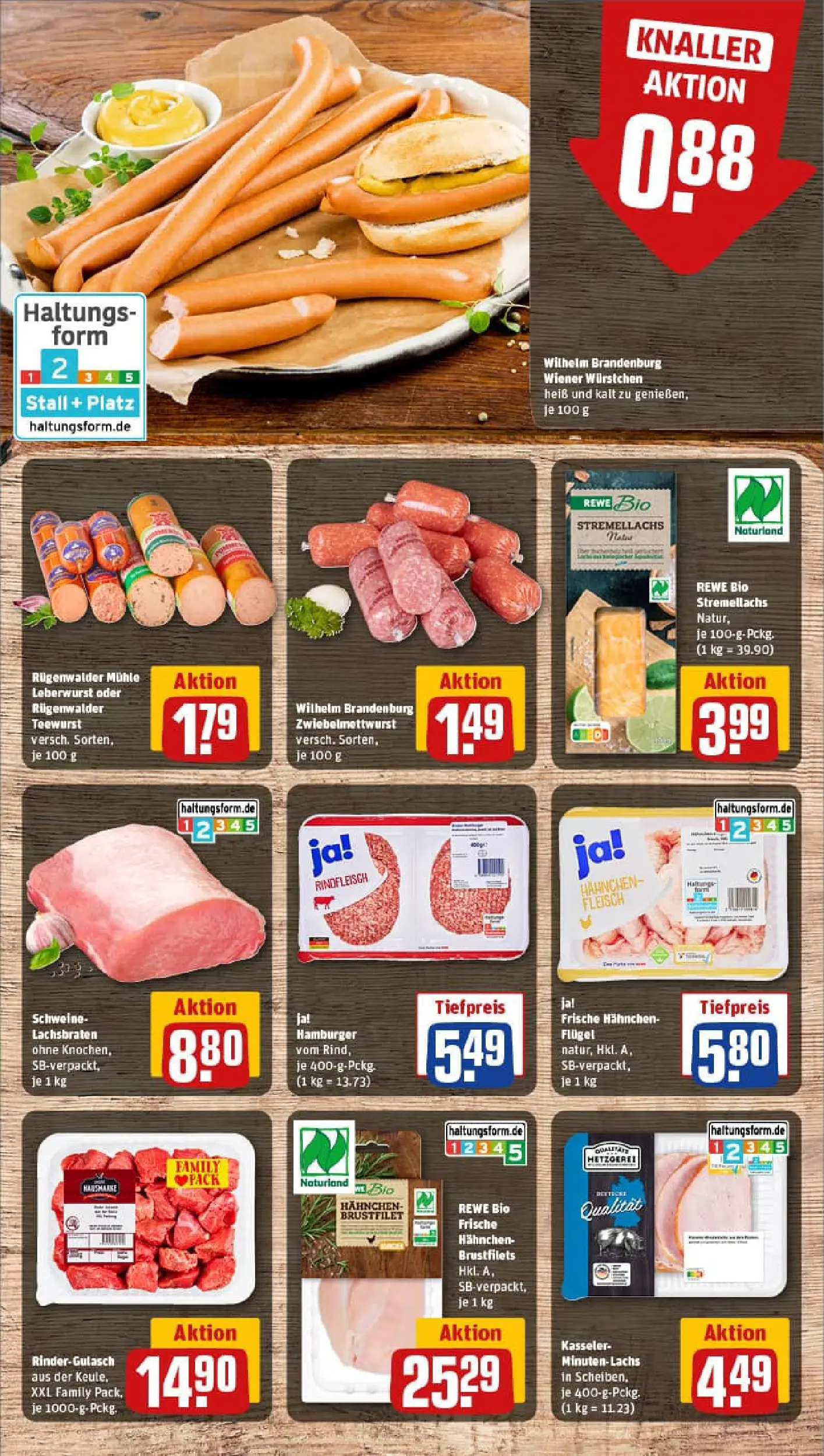 REWE Prospekt ab 13.10.2025 zum Blättern » Angebote | Seite: 8 | Produkte: Hahnchen, Wiener wurstchen, Rindfleisch, Fleisch