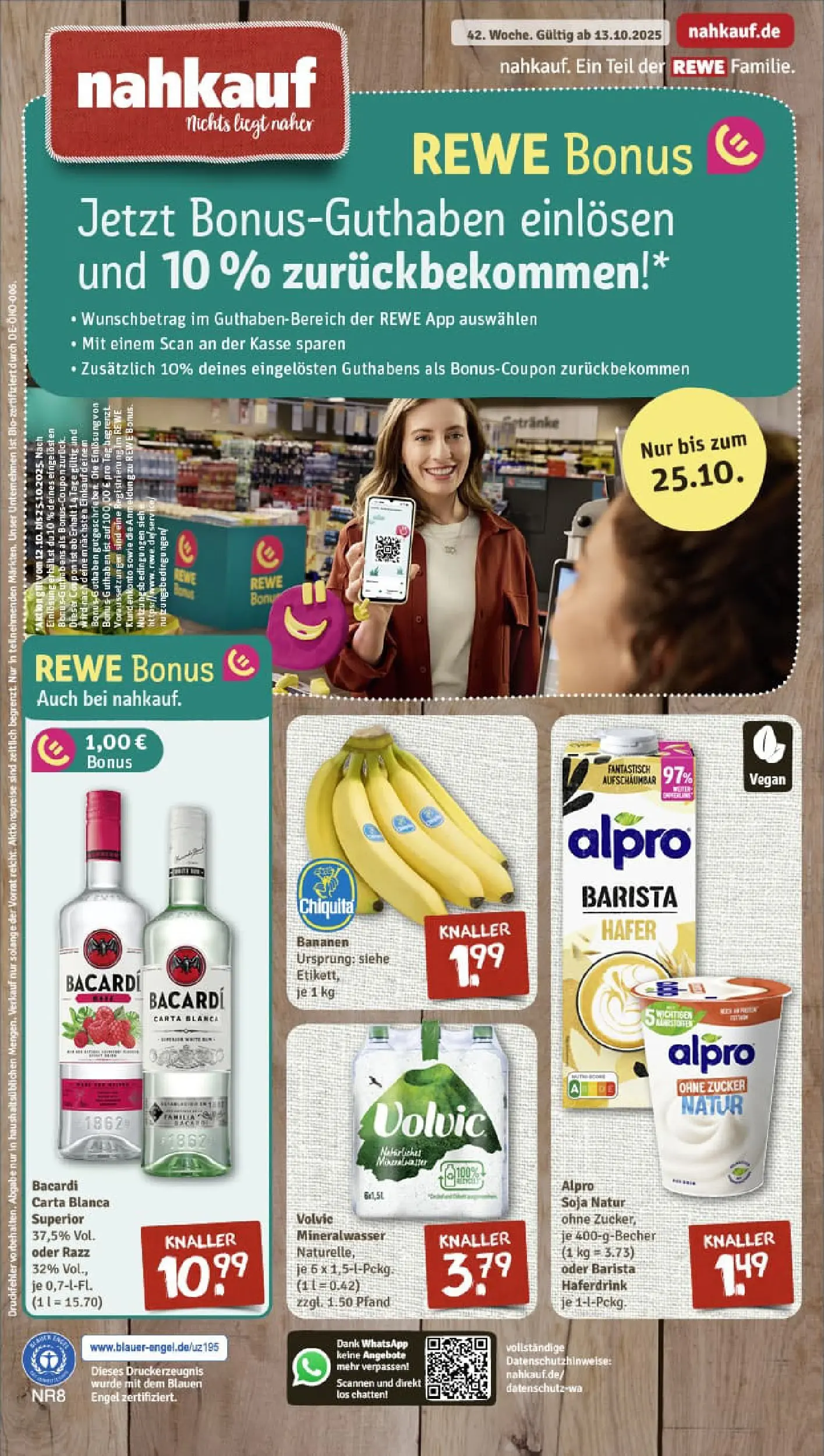 REWE Prospekt ab 13.10.2025 zum Blättern » Angebote | Seite: 1 | Produkte: Bacardi, Mineralwasser, Zucker, Volvic