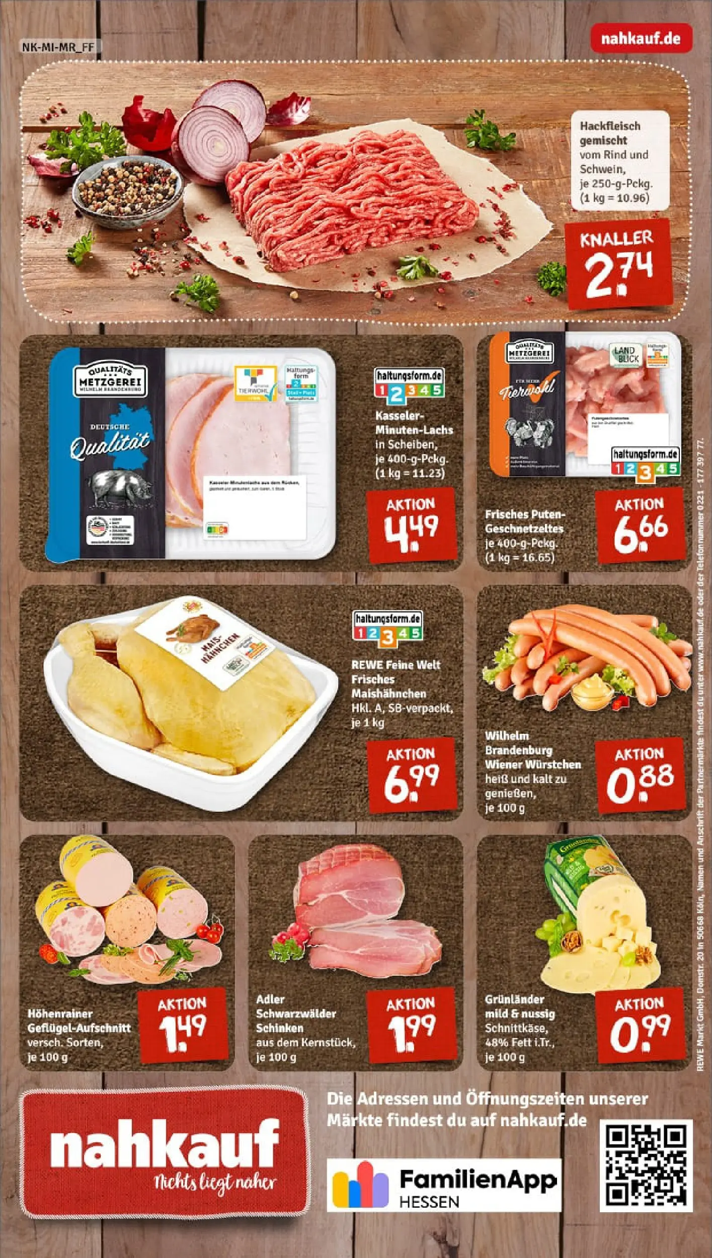 REWE Prospekt ab 13.10.2025 zum Blättern » Angebote | Seite: 8 | Produkte: Hahnchen, Wiener wurstchen, Schinken, Hackfleisch