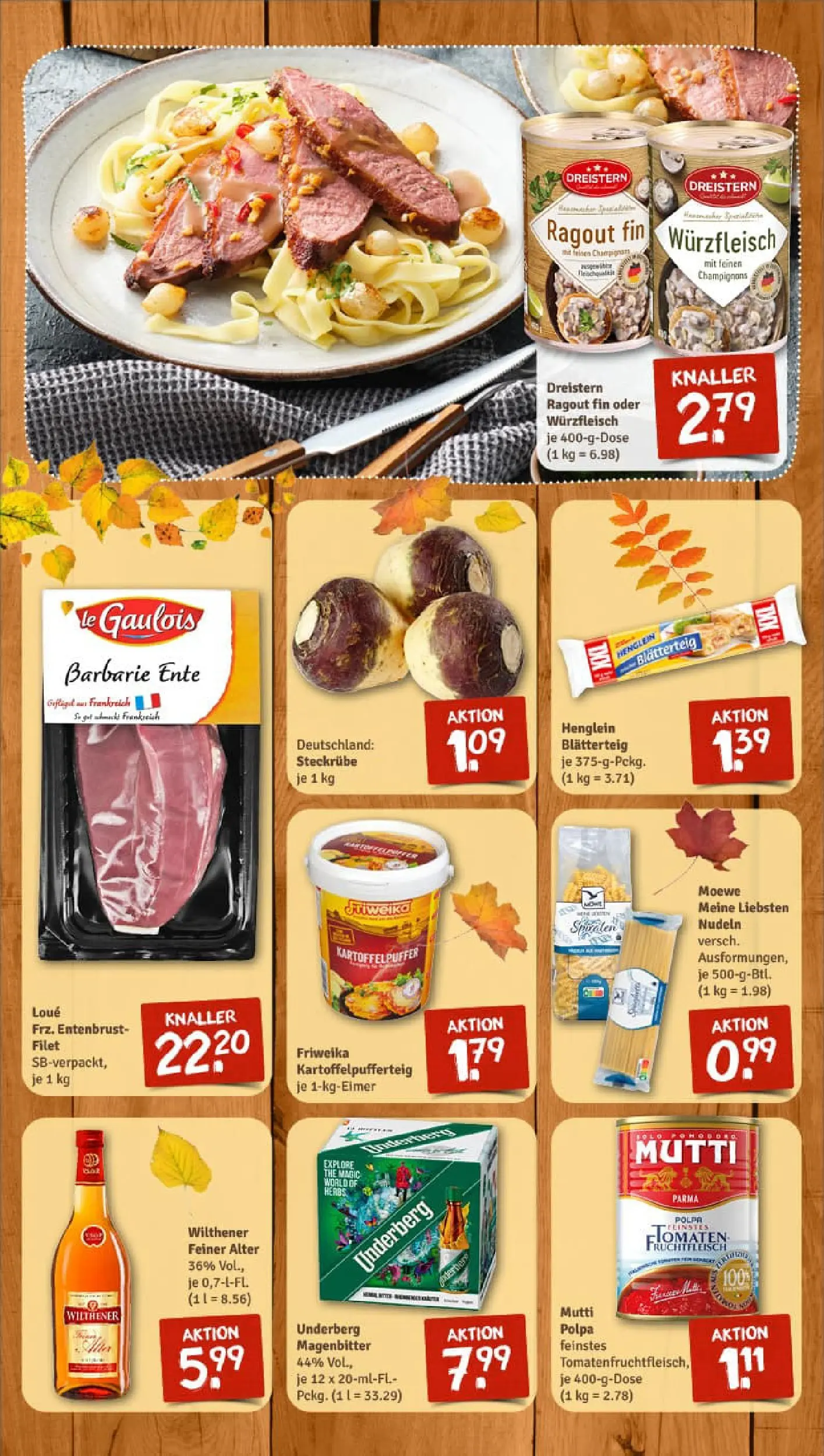 REWE Prospekt ab 13.10.2025 zum Blättern » Angebote | Seite: 9 | Produkte: Wilthener, Champignons, Pasta, Ente
