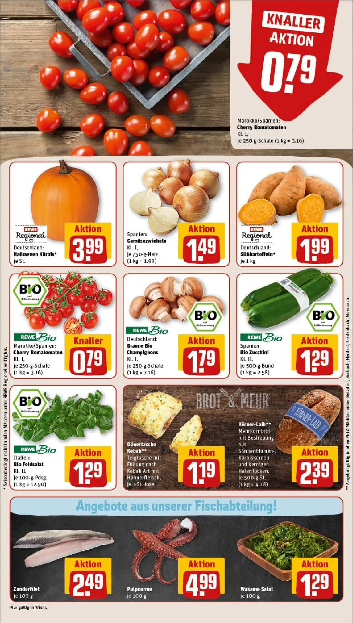 REWE Prospekt ab 13.10.2025 zum Blättern » Angebote | Seite: 7 | Produkte: Champignons, Brot, Zucchini, Salat