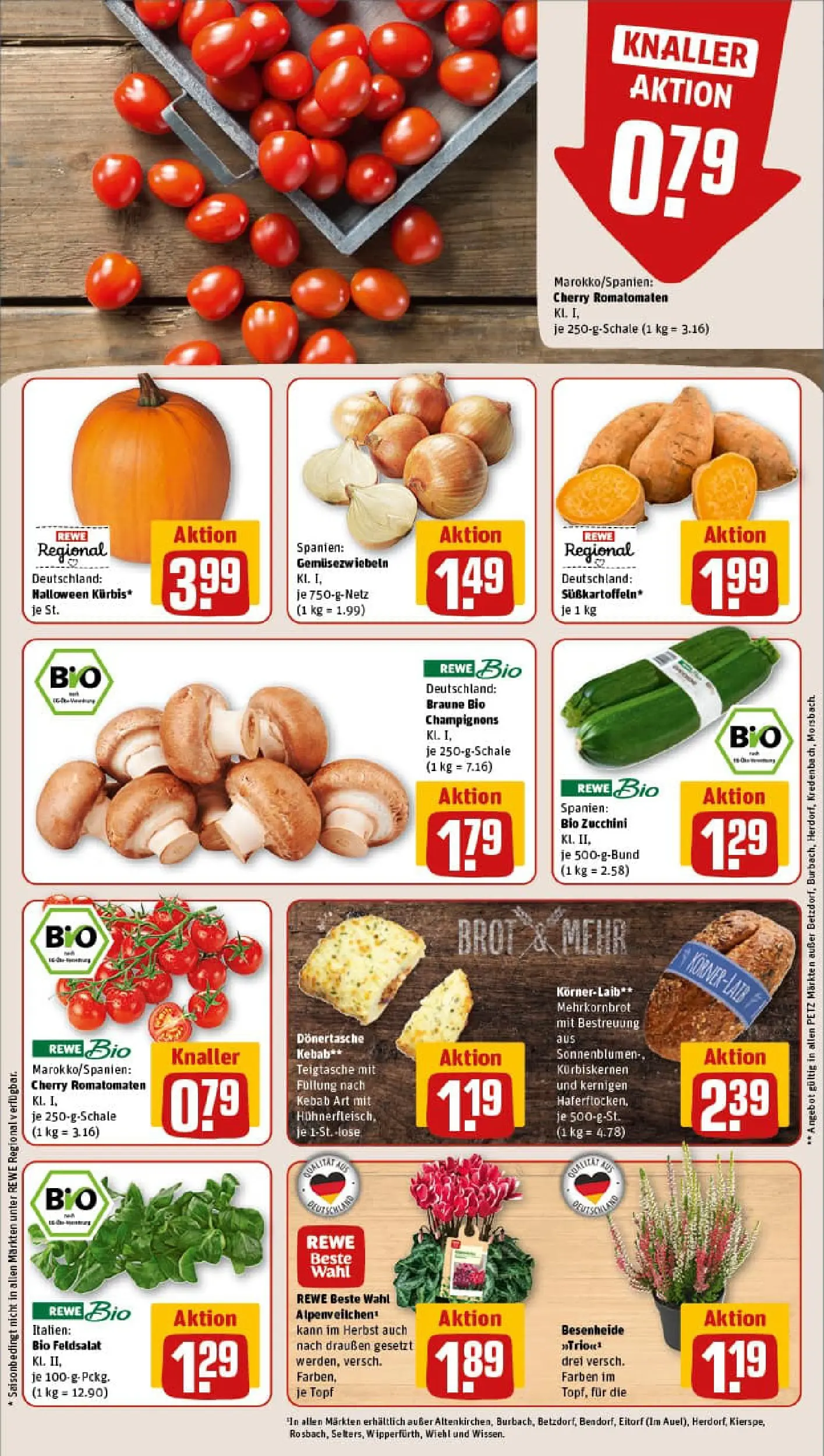 REWE Prospekt ab 13.10.2025 zum Blättern » Angebote | Seite: 7 | Produkte: Champignons, Brot, Zucchini