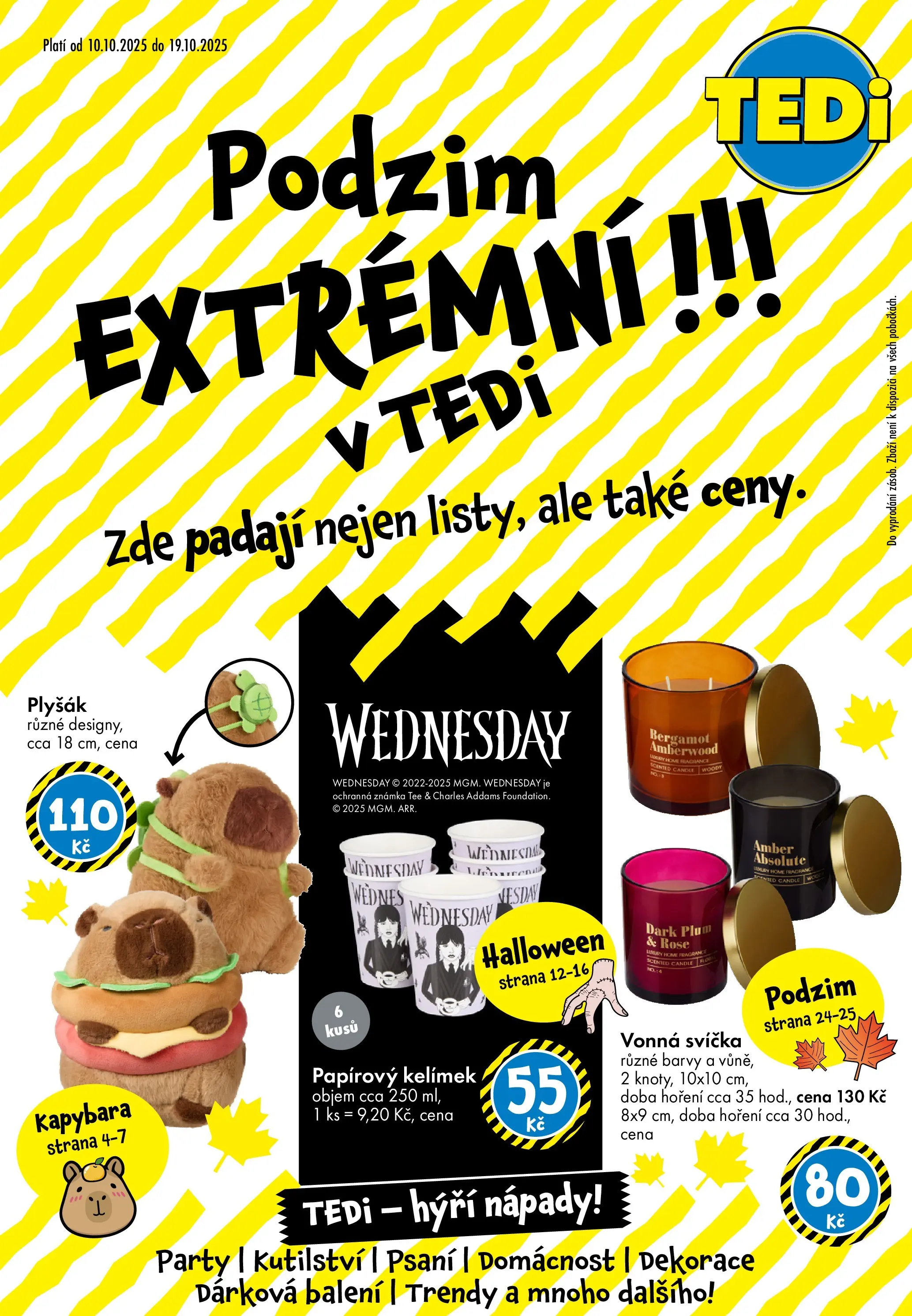 TEDi leták od 10.10.2025 - akční nabídka | Strana: 1 | Produkty: Svíčka, Barvy, Plyšák, Dekorace