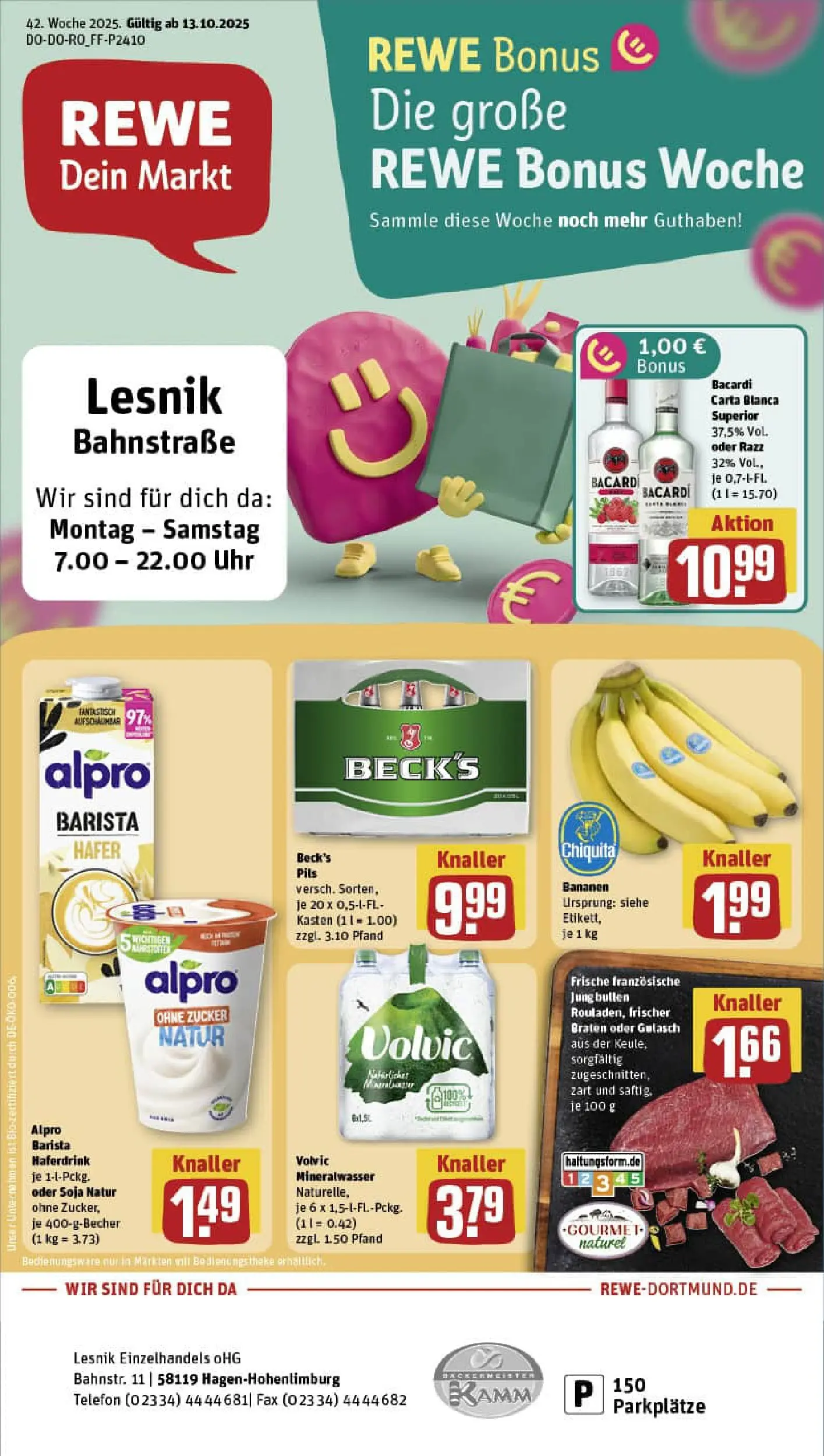 REWE Prospekt ab 13.10.2025 zum Blättern » Angebote | Seite: 1 | Produkte: Pils, Bananen, Haferdrink, Alpro