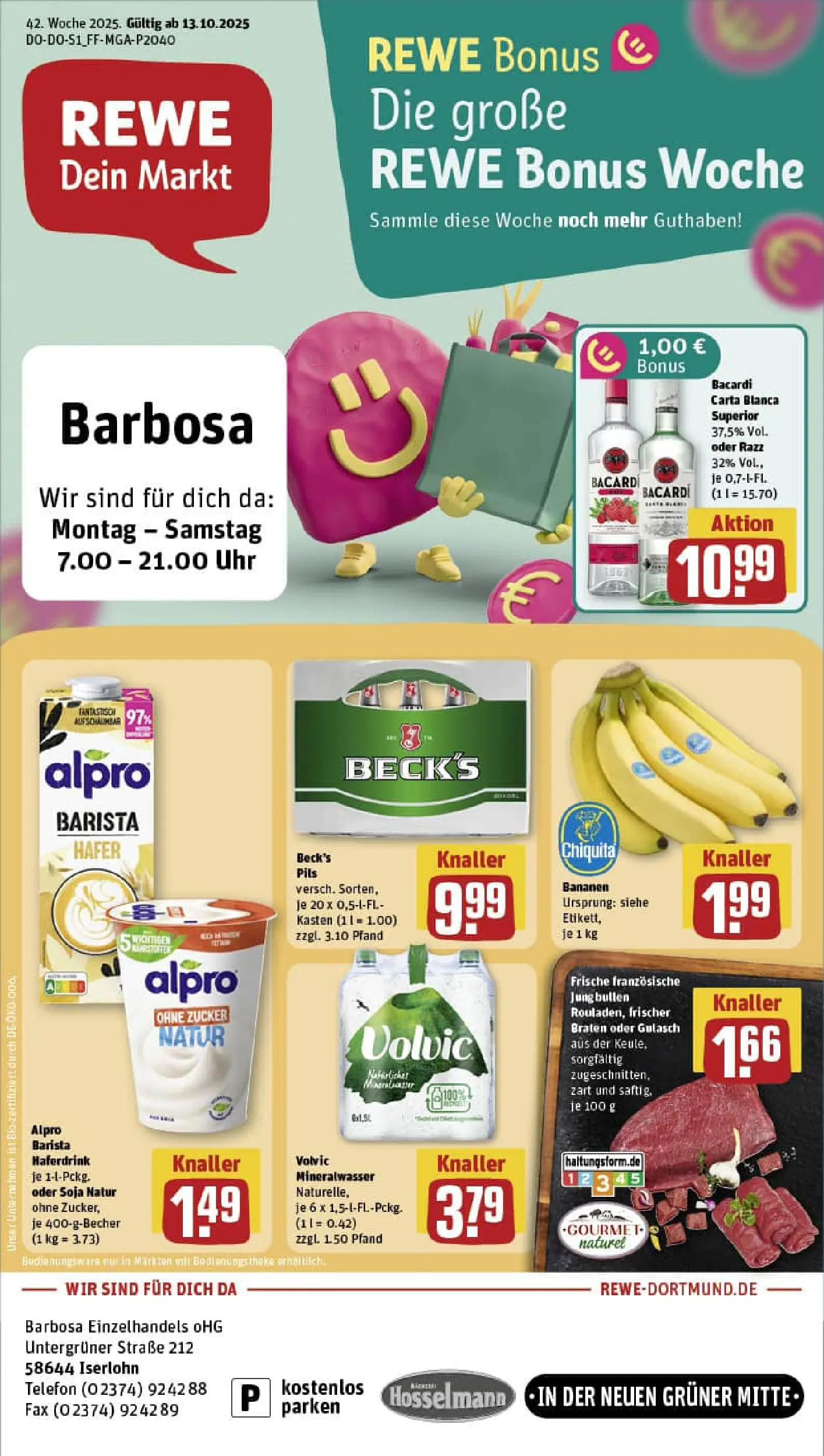 REWE Prospekt ab 13.10.2025 zum Blättern » Angebote | Seite: 1 | Produkte: Pils, Haferdrink, Volvic, Telefon
