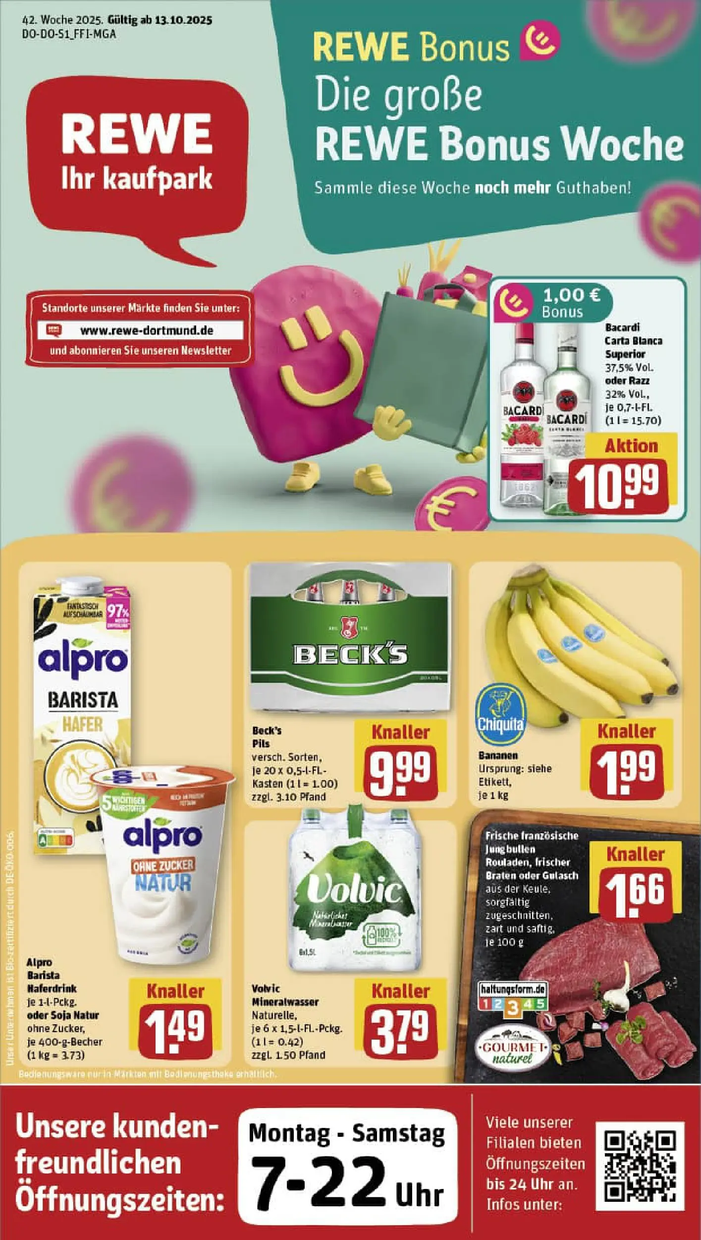 REWE Prospekt ab 13.10.2025 zum Blättern » Angebote | Seite: 1 | Produkte: Pils, Mineralwasser, Alpro, Zucker