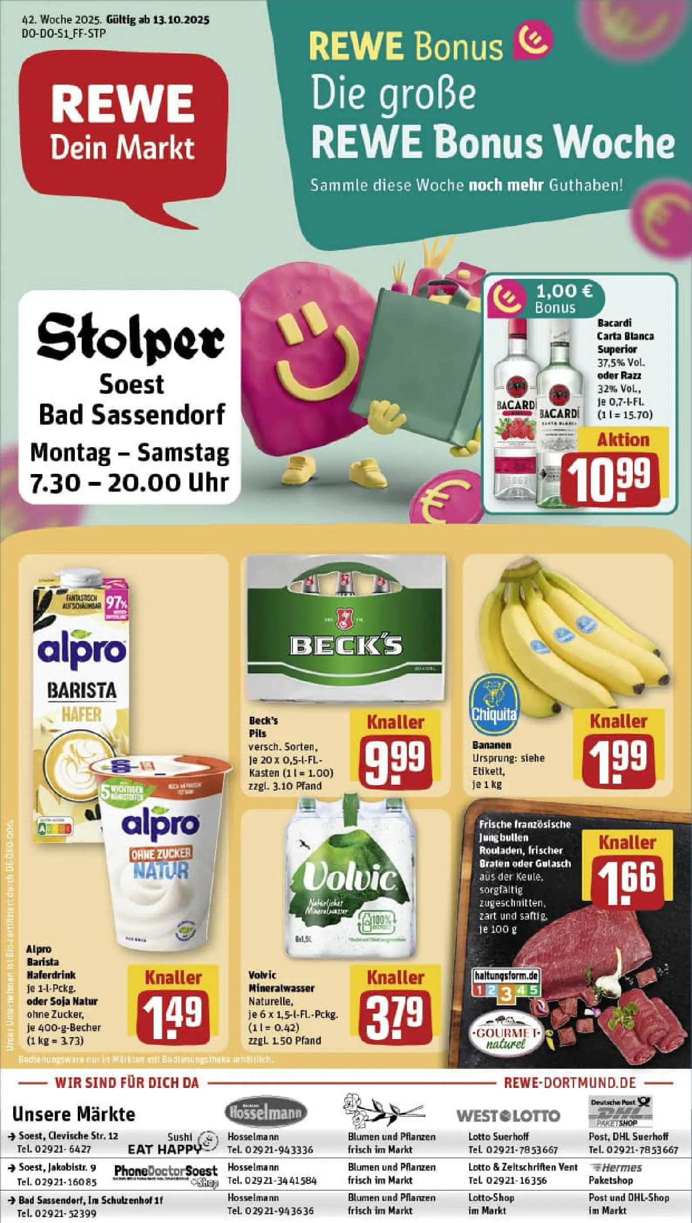 REWE Prospekt ab 13.10.2025 zum Blättern » Angebote | Seite: 1 | Produkte: Rum, Bad, Pils, Alpro