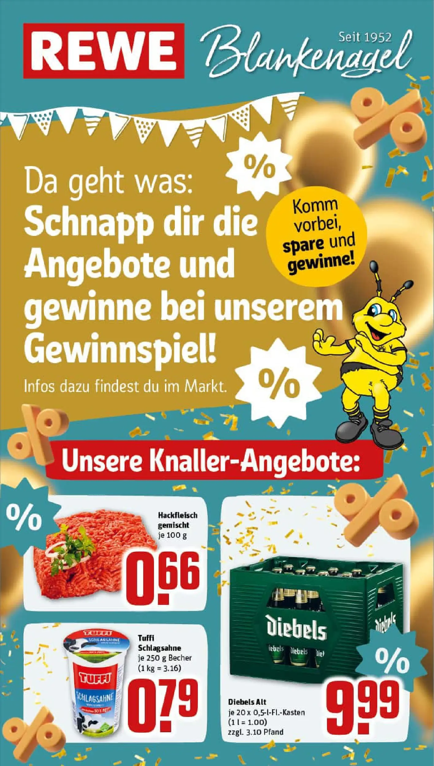 REWE Prospekt ab 13.10.2025 zum Blättern » Angebote | Seite: 1 | Produkte: Schlagsahne, Diebels, Hackfleisch