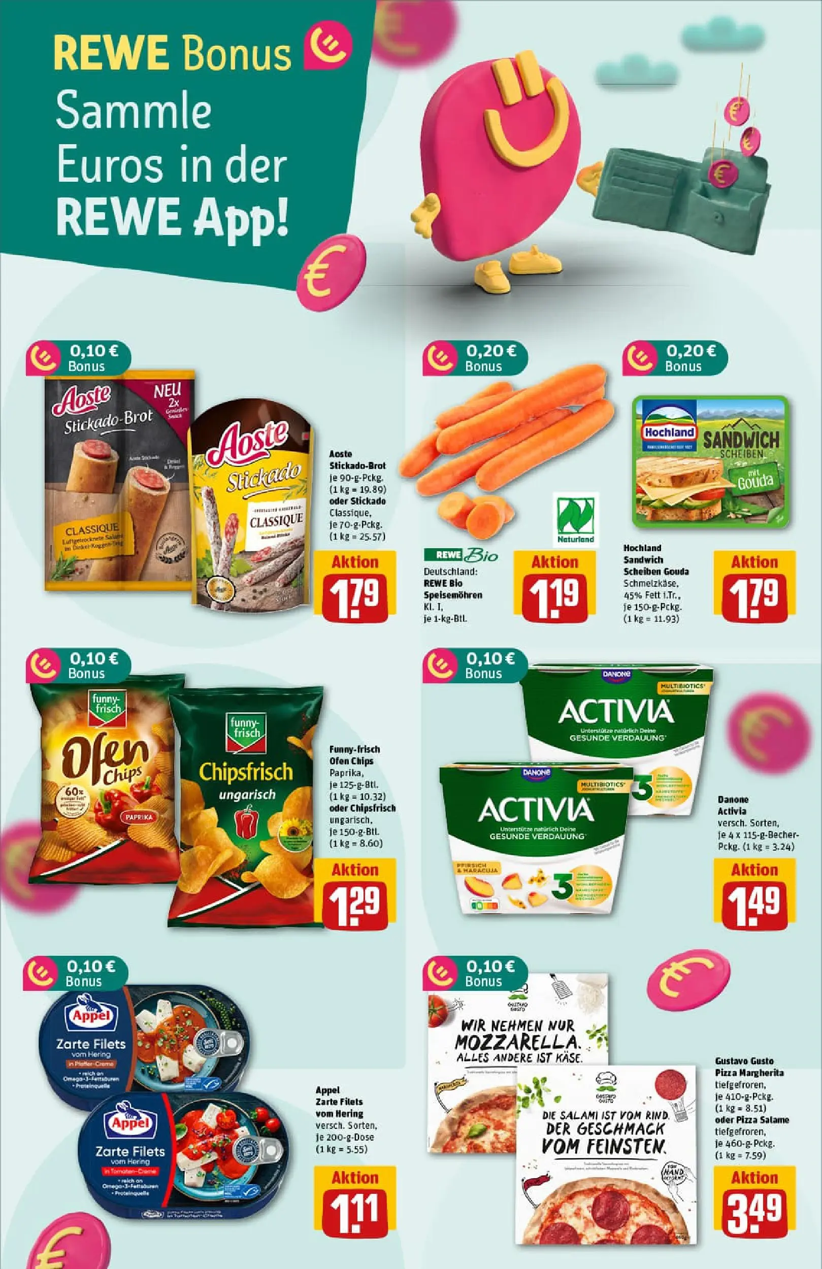 REWE Prospekt ab 13.10.2025 zum Blättern » Angebote | Seite: 4 | Produkte: Activia, Gouda, Salami, Chips