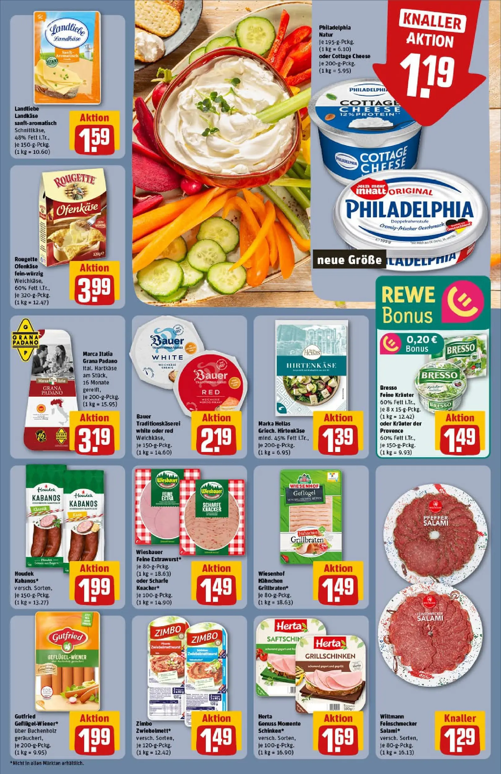 REWE Prospekt ab 13.10.2025 zum Blättern » Angebote | Seite: 13 | Produkte: Philadelphia, Rougette ofenkase, Bresso, Salami