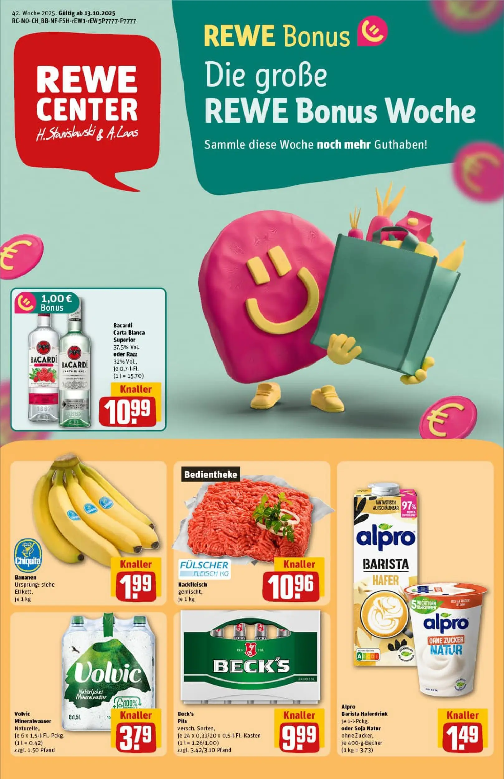 REWE Prospekt ab 13.10.2025 zum Blättern » Angebote | Seite: 1 | Produkte: Mineralwasser, Zucker, Volvic, Hackfleisch