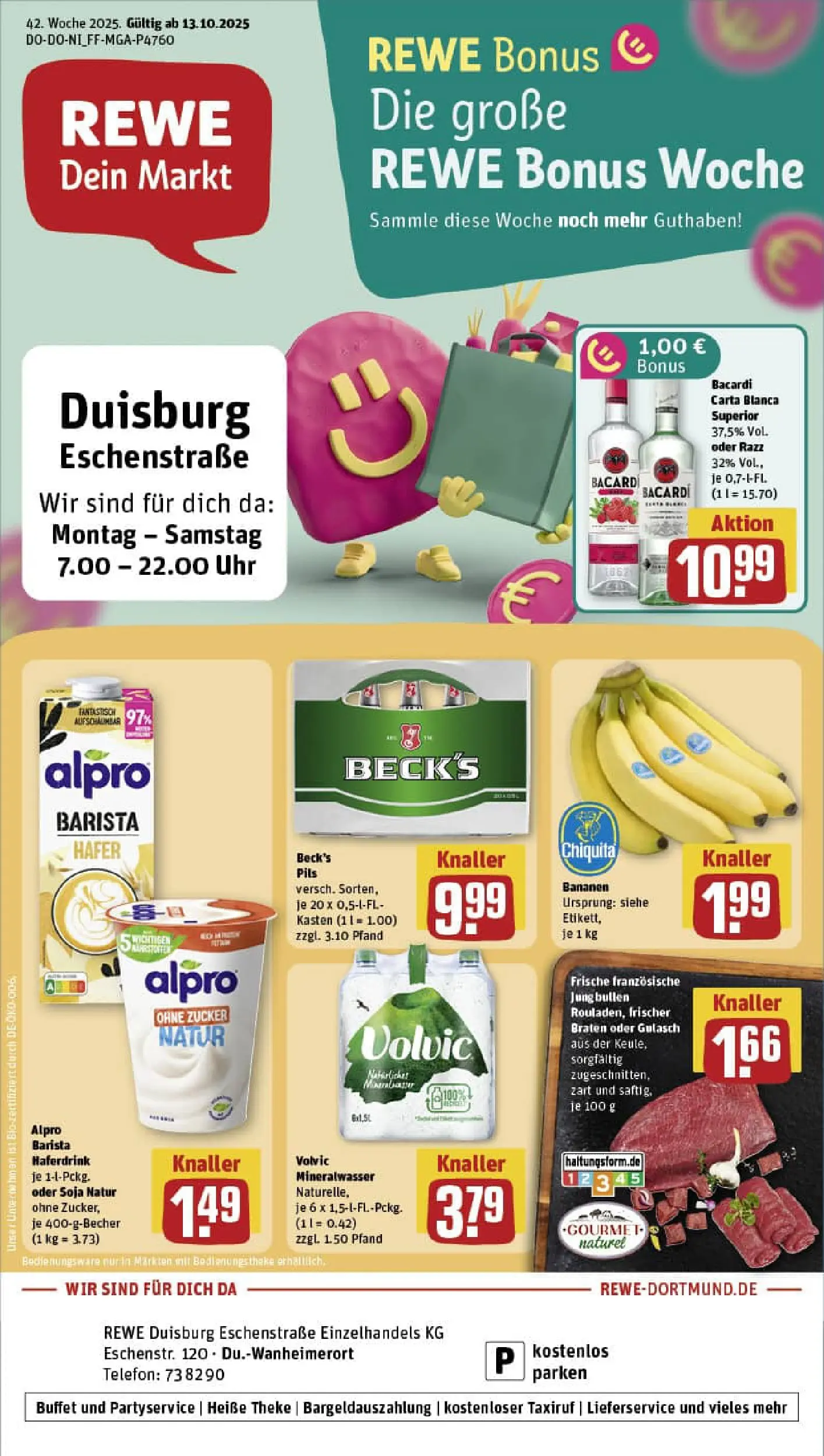 REWE Prospekt ab 13.10.2025 zum Blättern » Angebote | Seite: 1 | Produkte: Bacardi, Zucker, Telefon, Uhr