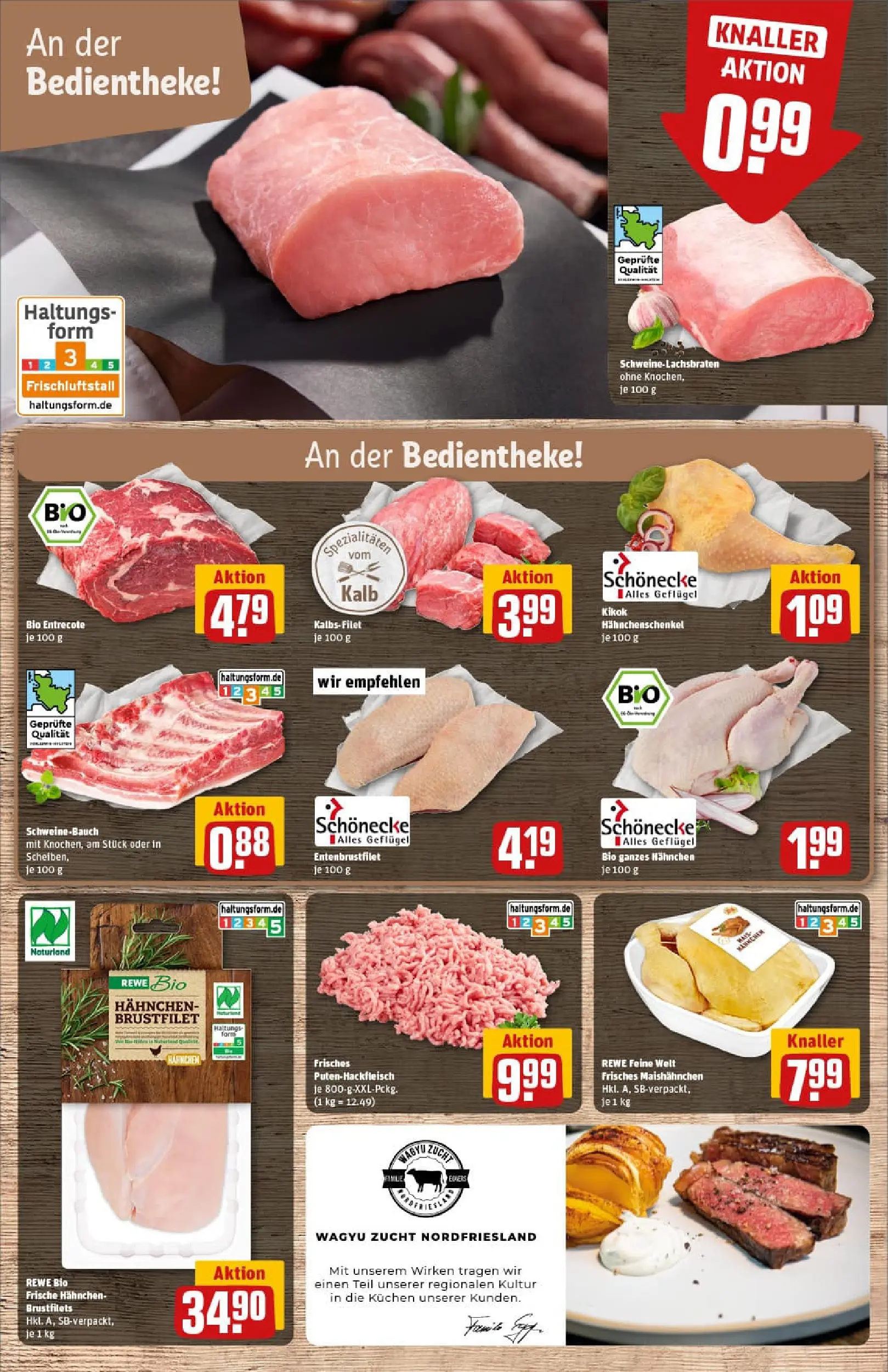 REWE Prospekt ab 13.10.2025 zum Blättern » Angebote | Seite: 9 | Produkte: Hahnchen, Hahnchenschenkel, Schweinebauch, Kuchen