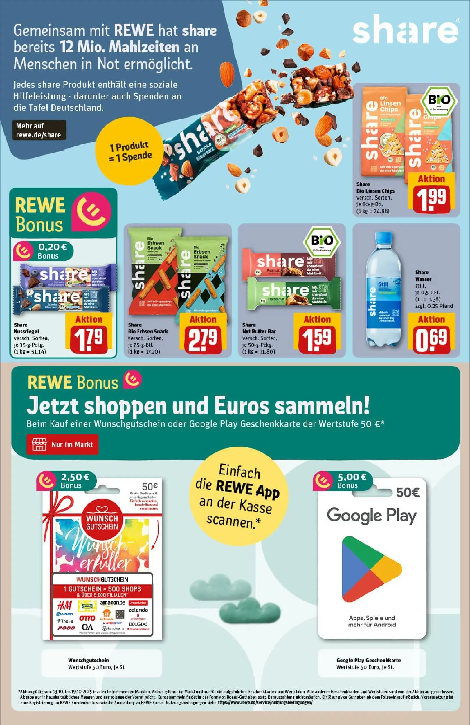 REWE Prospekt ab 13.10.2025 zum Blättern » Angebote | Seite: 20 | Produkte: Butter, Wasser, Chips, Erbsen