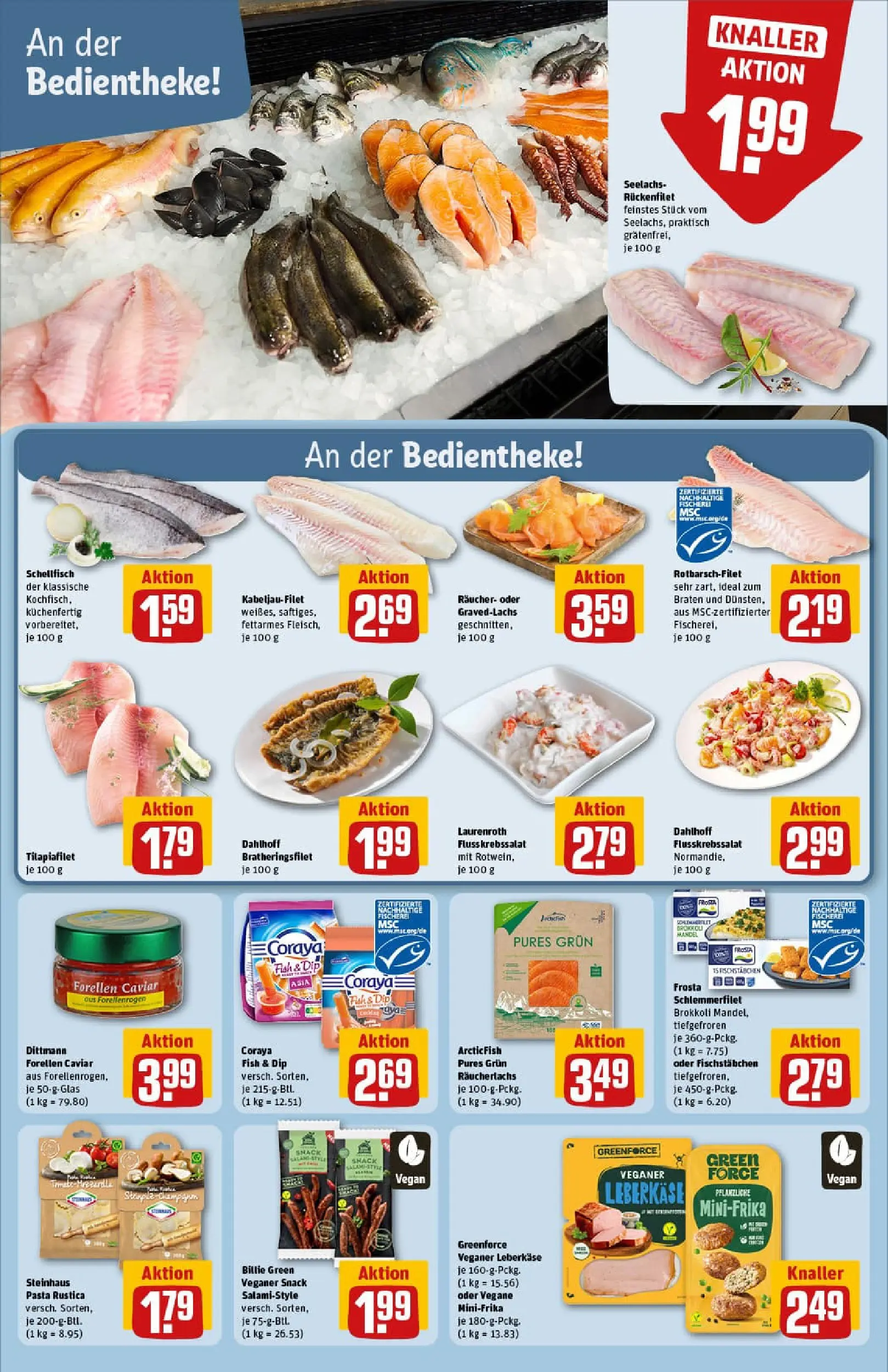 REWE Prospekt ab 13.10.2025 zum Blättern » Angebote | Seite: 12 | Produkte: Räucherlachs, Fischstabchen, Brokkoli, Leberkase